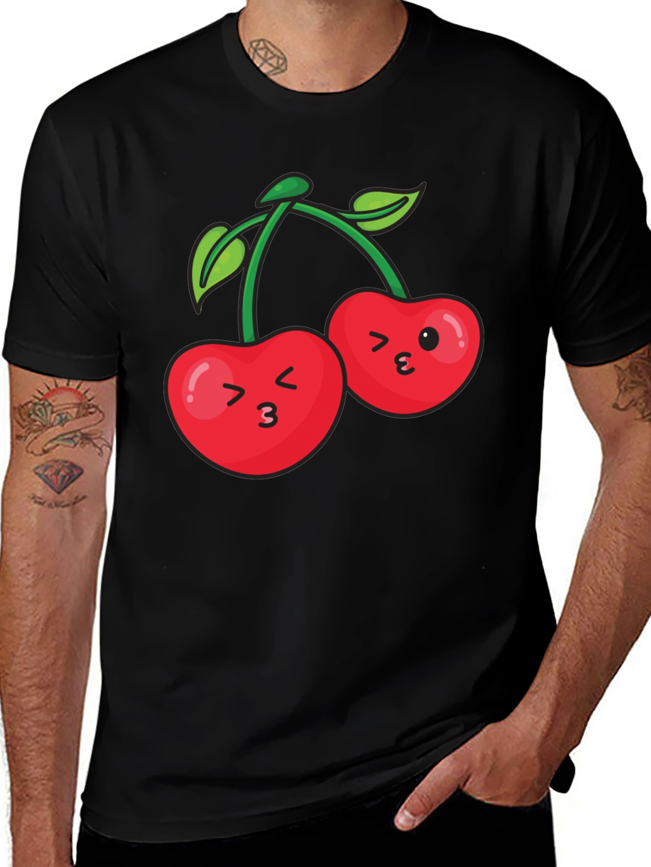 Cute Cherry Face Black T-Shirt