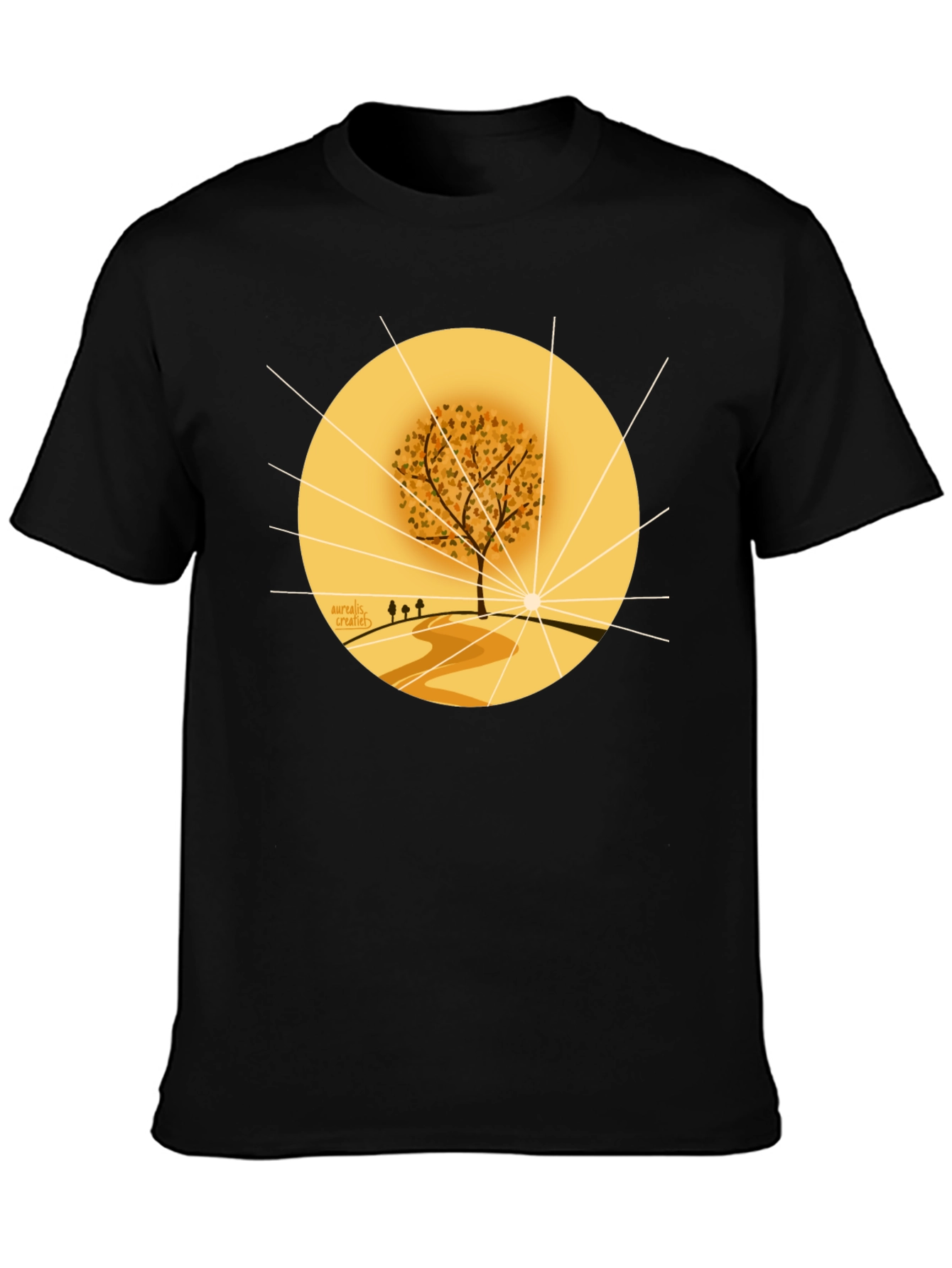 Autumnal Tree Graphic Tee - Black Cotton Blend