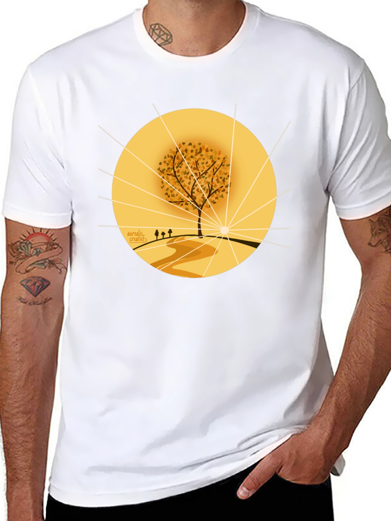 Autumnal Tree Graphic Tee - Black Cotton Blend