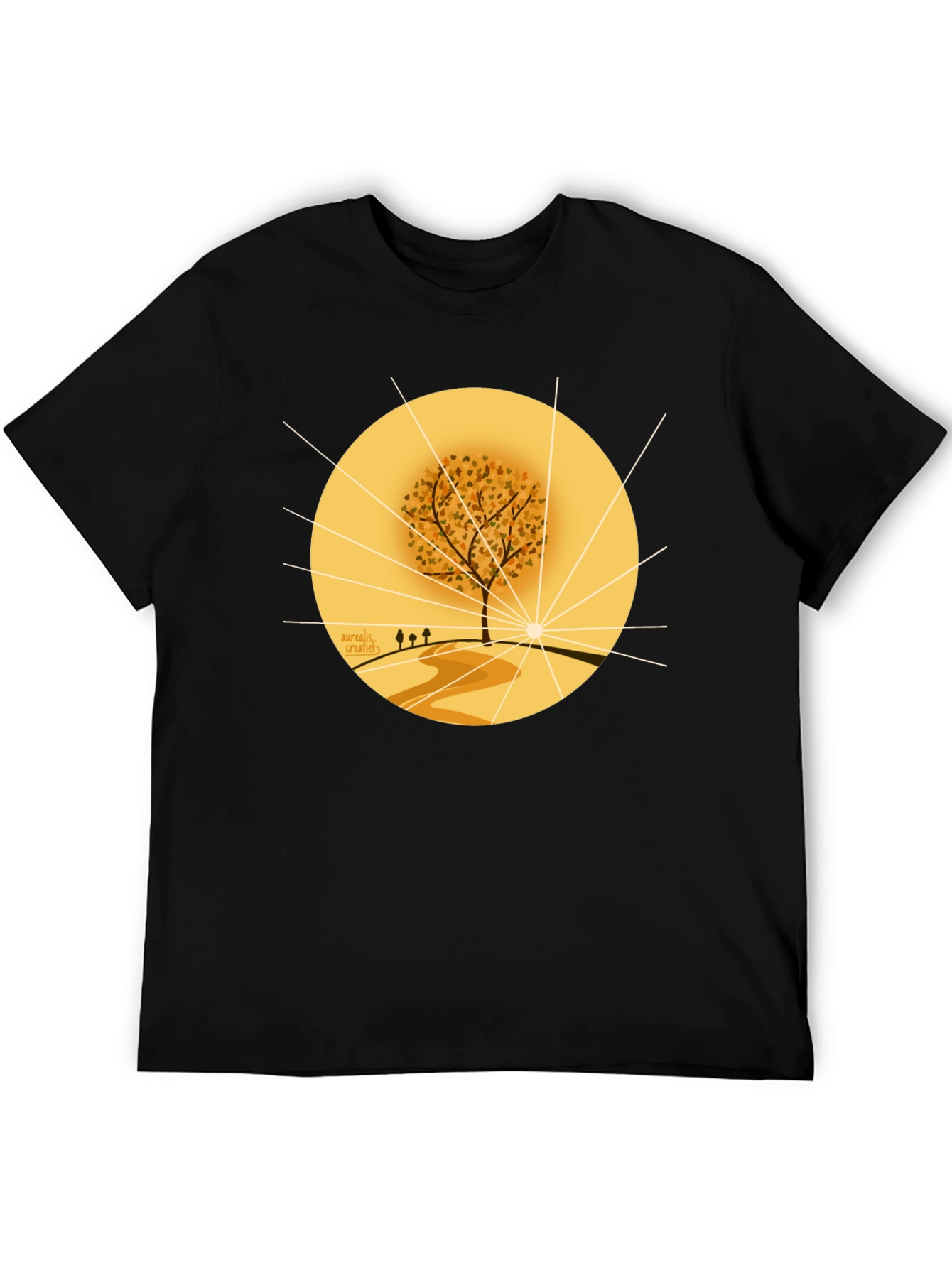 Autumnal Tree Graphic Tee - Black Cotton Blend