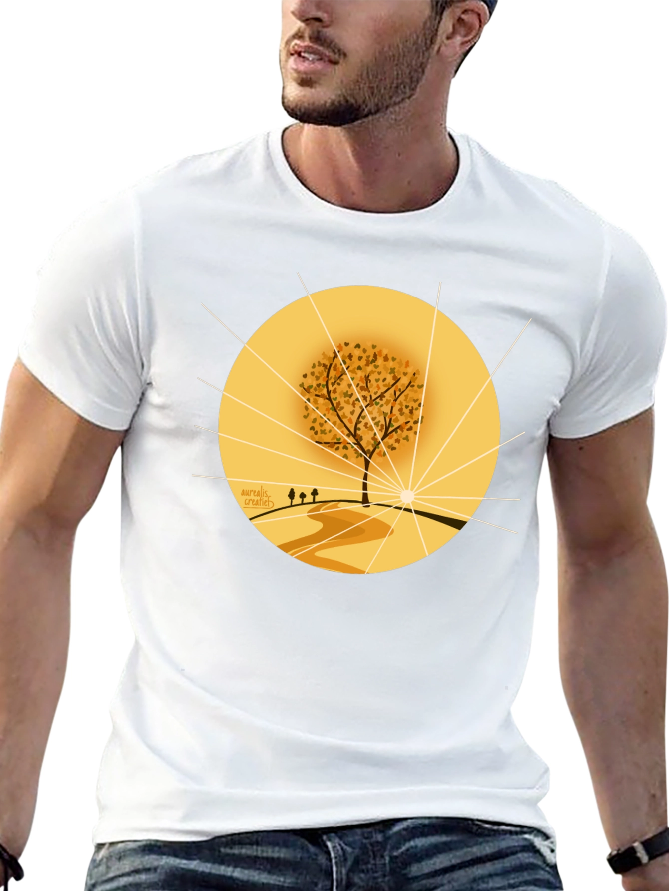 Autumnal Tree Graphic Tee - Black Cotton Blend