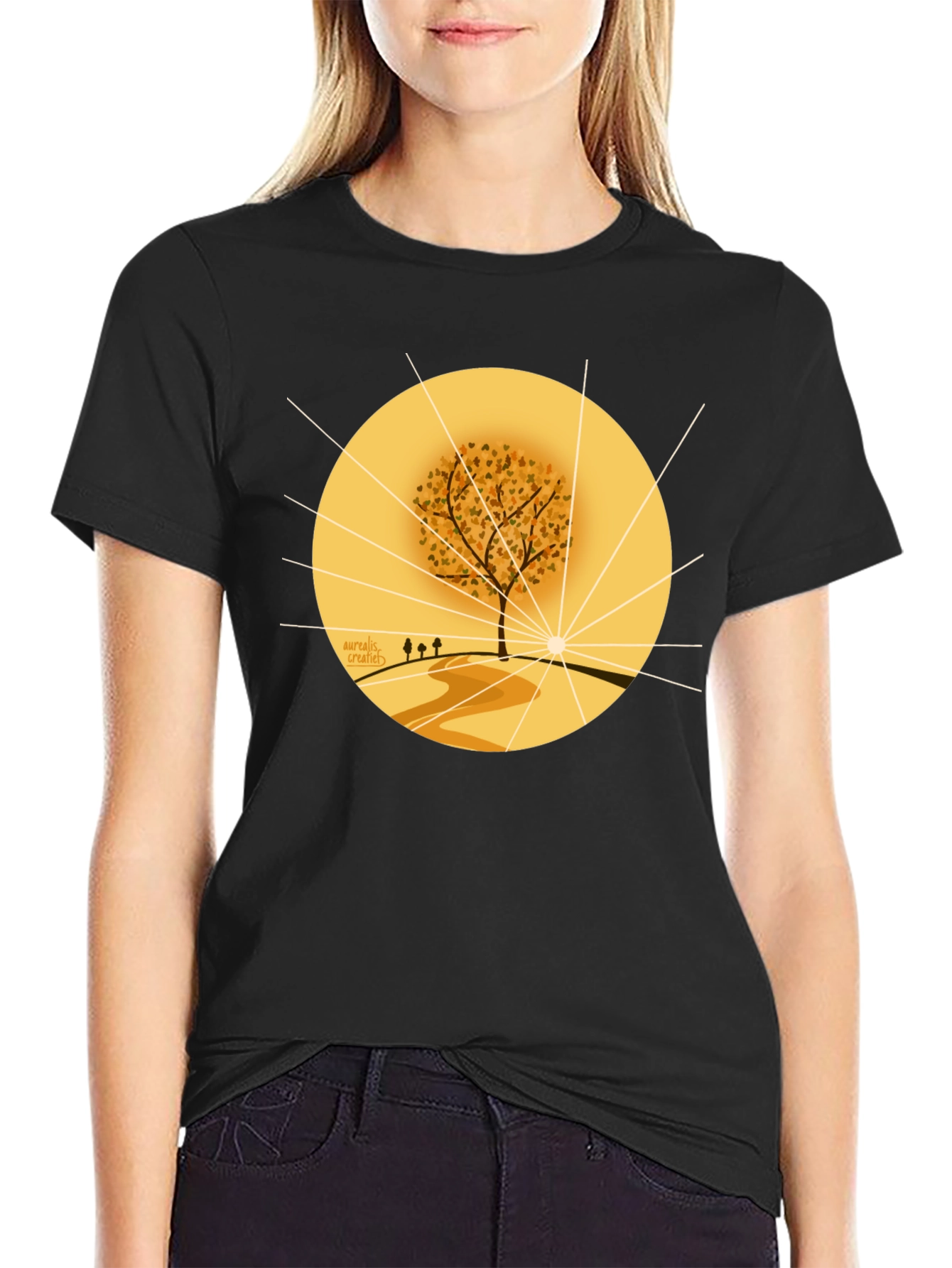 Autumnal Tree Graphic Tee - Black Cotton Blend