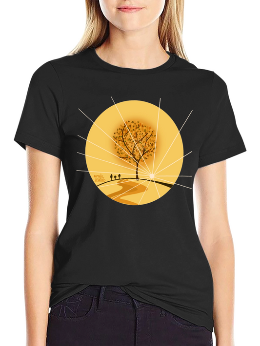 Autumnal Tree Graphic Tee - Black Cotton Blend