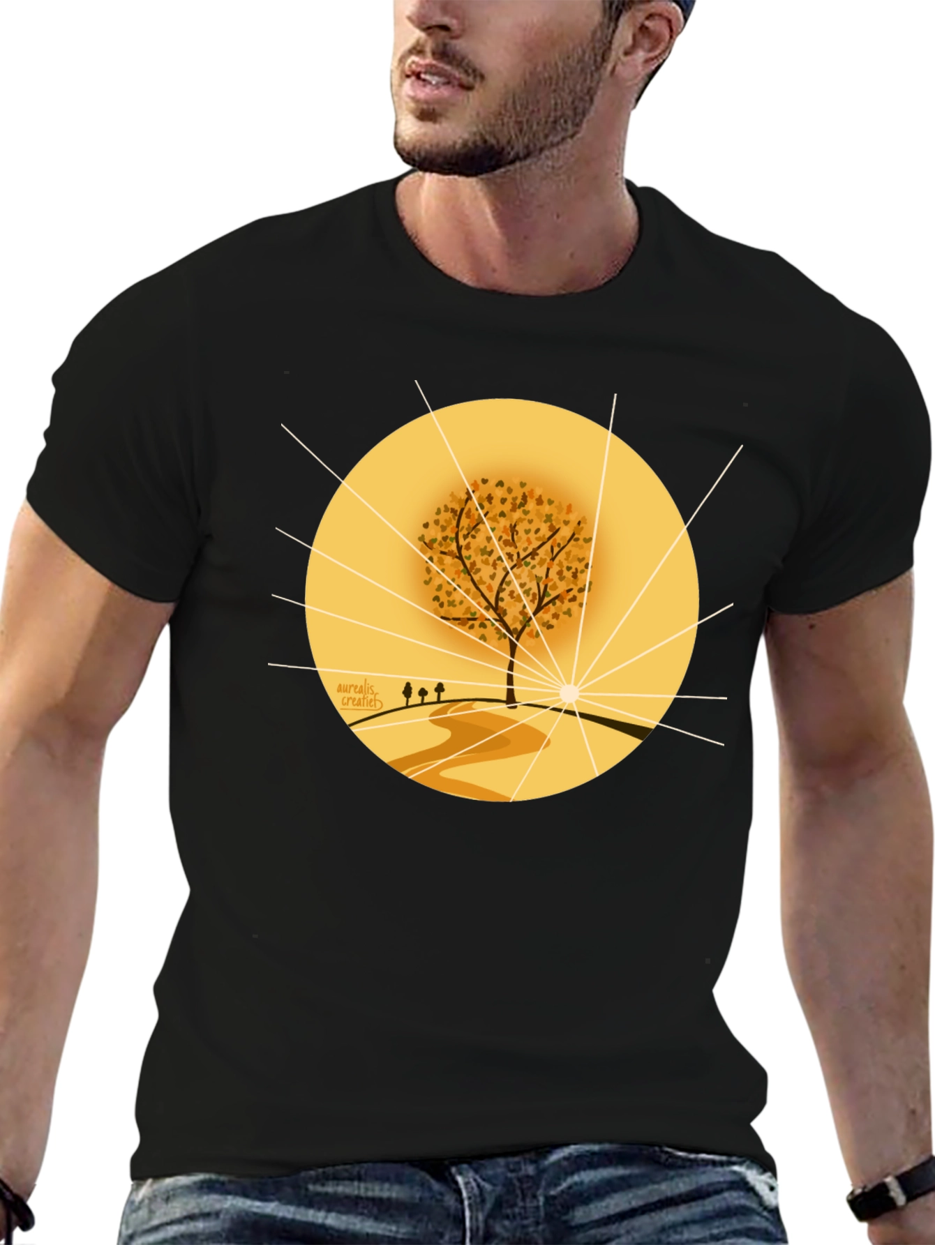 Autumnal Tree Graphic Tee - Black Cotton Blend