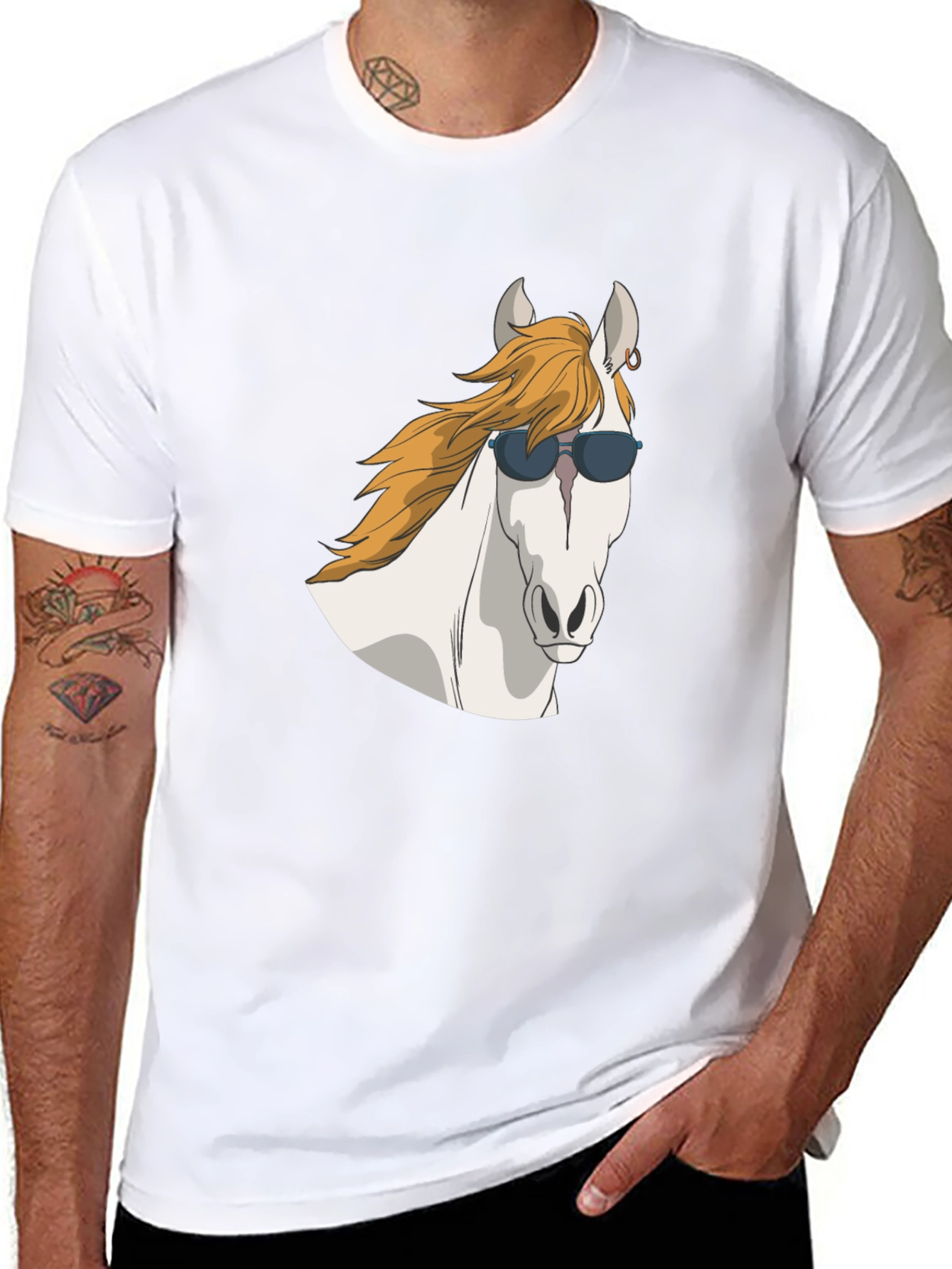 Cool Horse Graphic Tee - Black Cotton T-Shirt