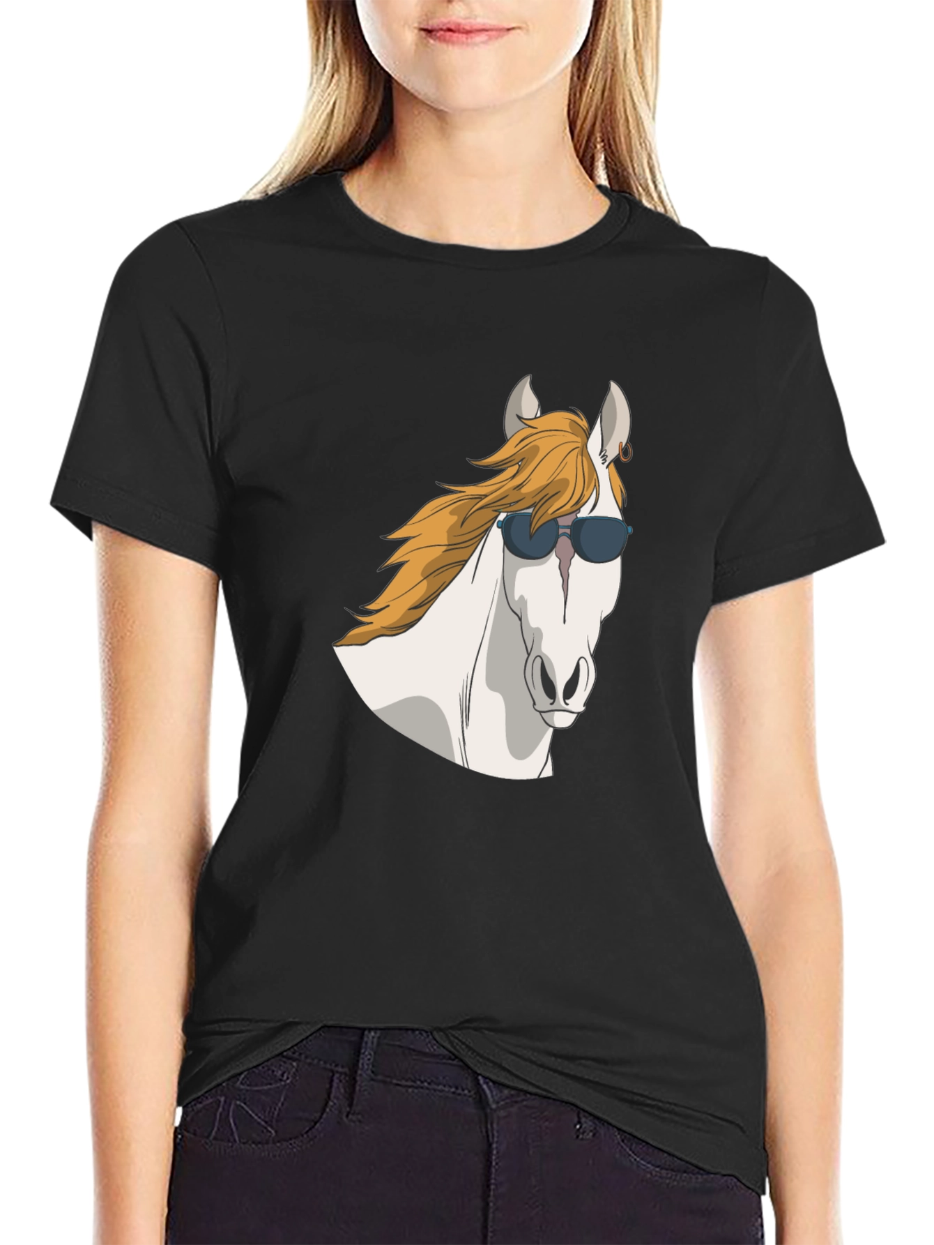 Cool Horse Graphic Tee - Black Cotton T-Shirt