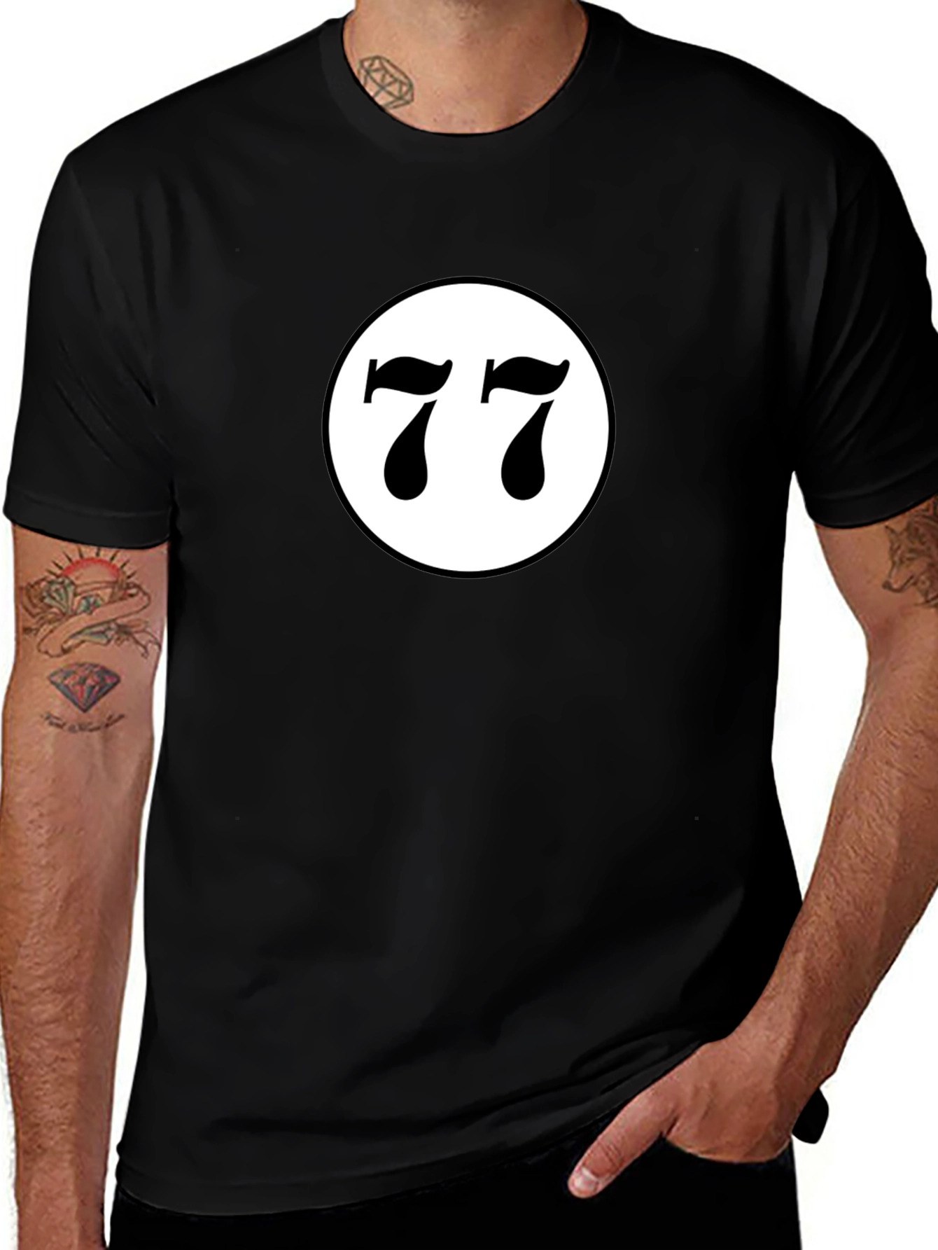 Lucky Number 77 Graphic T-Shirt - Black