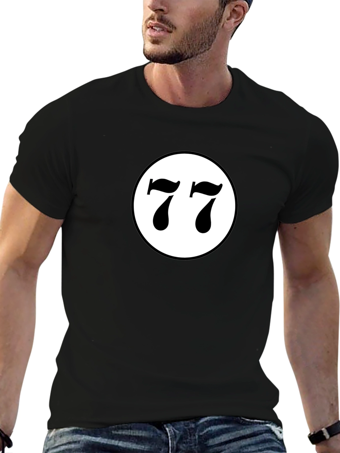 Lucky Number 77 Graphic T-Shirt - Black