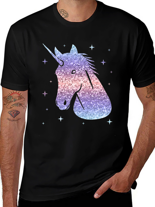 Sparkly Unicorn Graphic Tee - Black Cotton Shirt