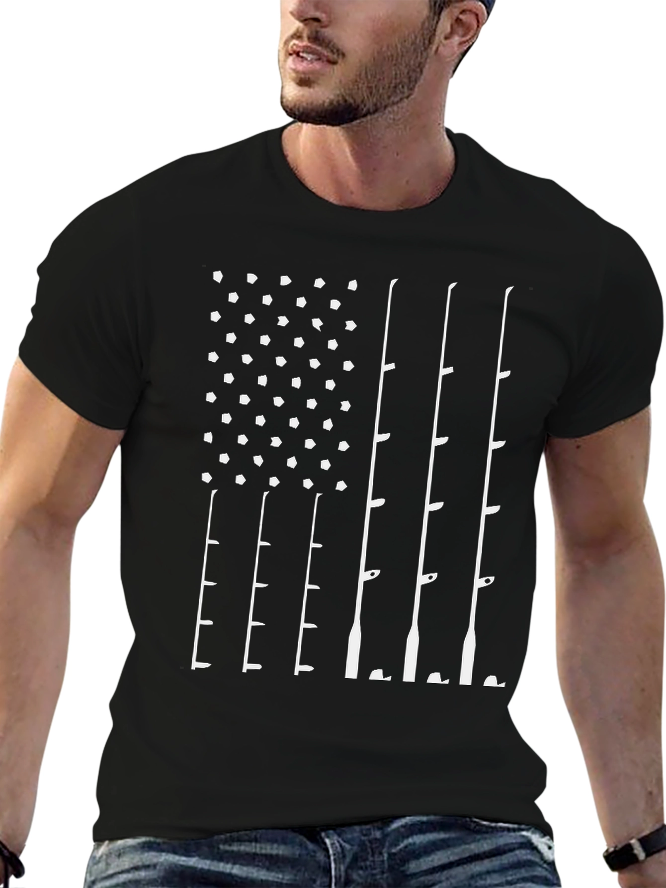 Fishing Rod American Flag T-Shirt - Patriotic Angler Tee