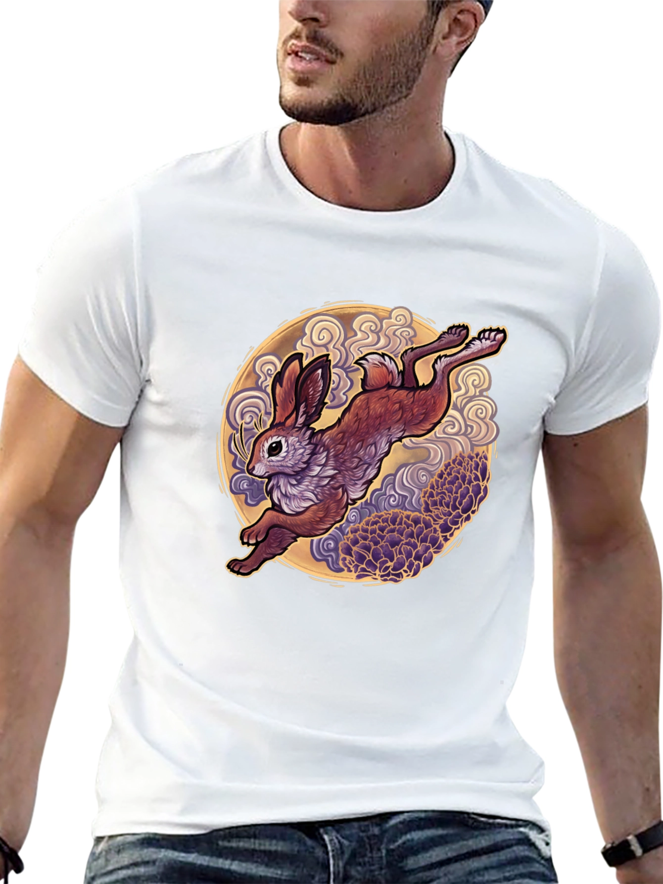 Rabbit Moon Graphic Tee - Black Cotton T-Shirt