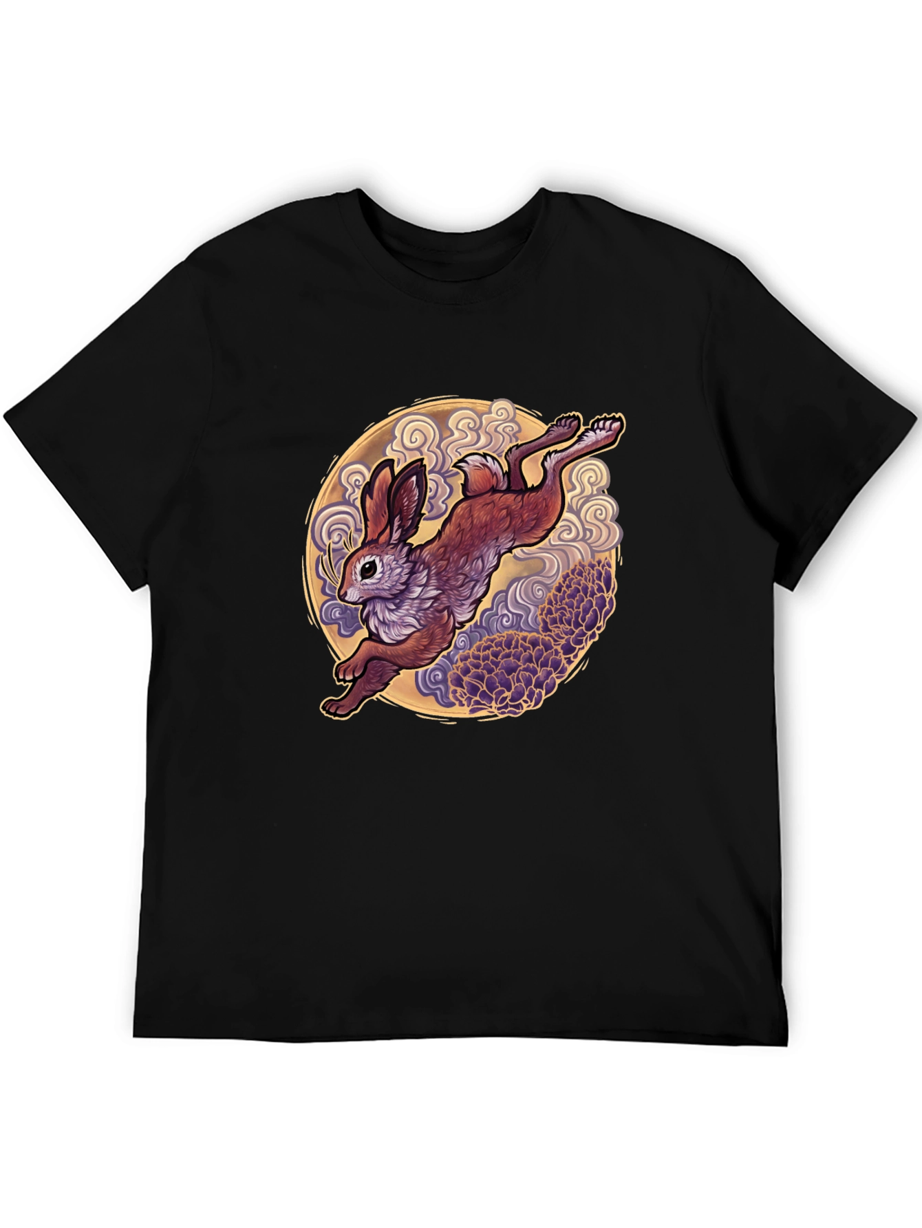 Rabbit Moon Graphic Tee - Black Cotton T-Shirt