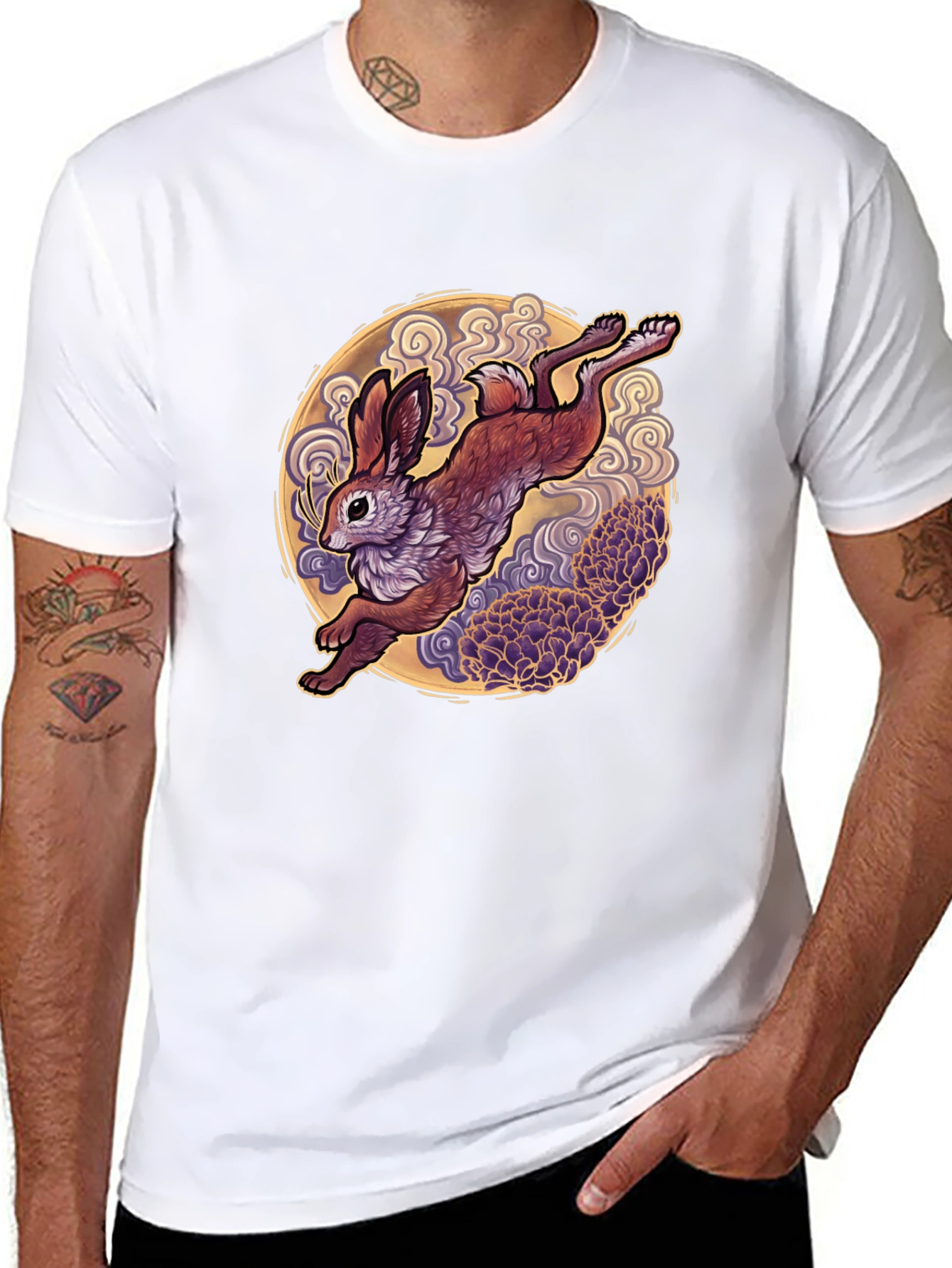 Rabbit Moon Graphic Tee - Black Cotton T-Shirt