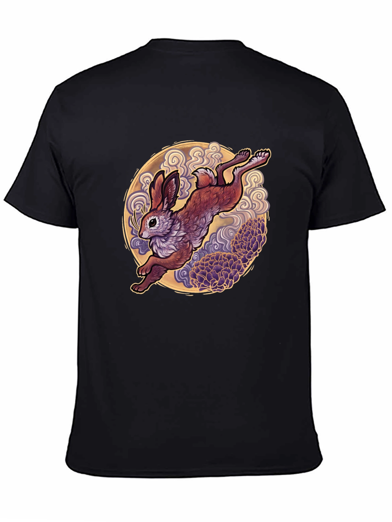 Rabbit Moon Graphic Tee - Black Cotton T-Shirt