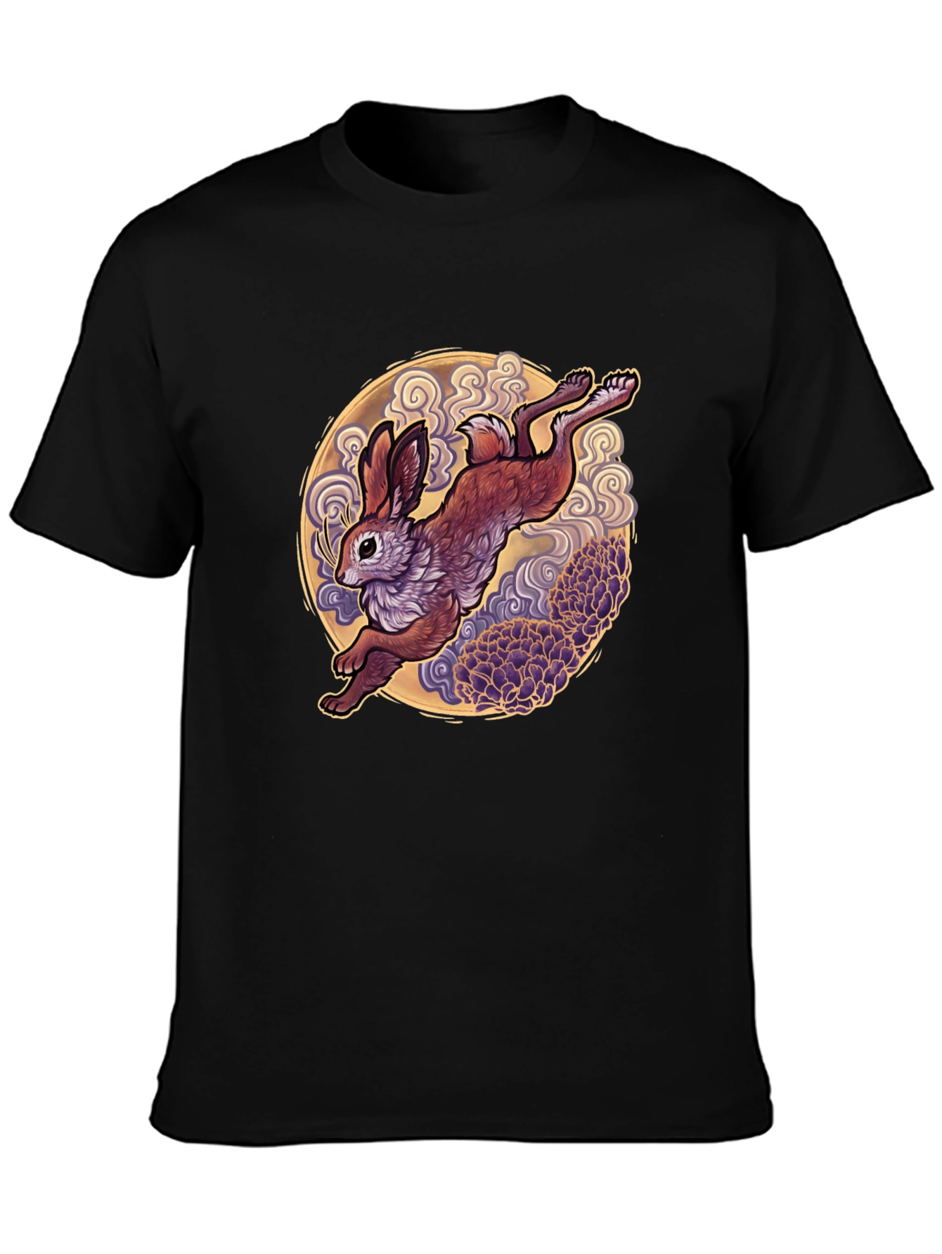 Rabbit Moon Graphic Tee - Black Cotton T-Shirt