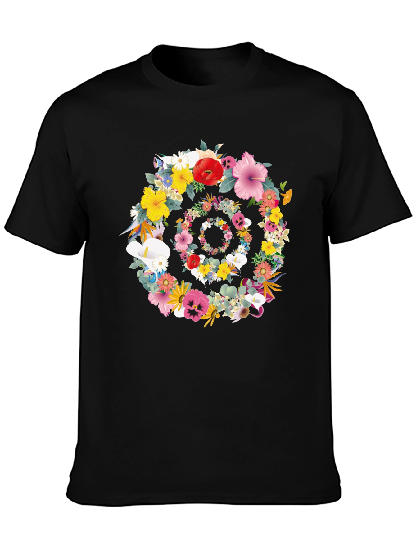 Floral Swirl Graphic Tee - Stylish Black T-Shirt