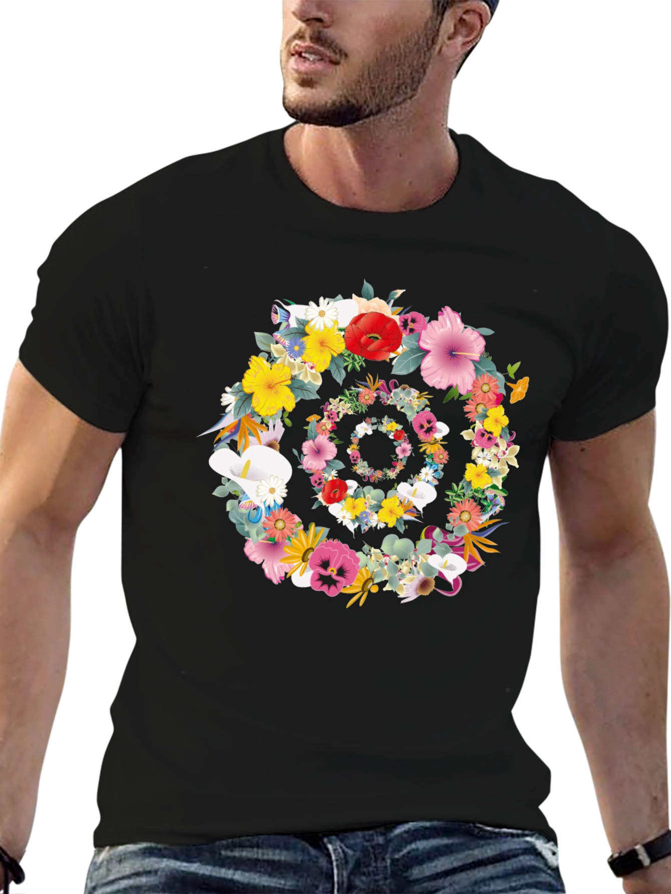 Floral Swirl Graphic Tee - Stylish Black T-Shirt