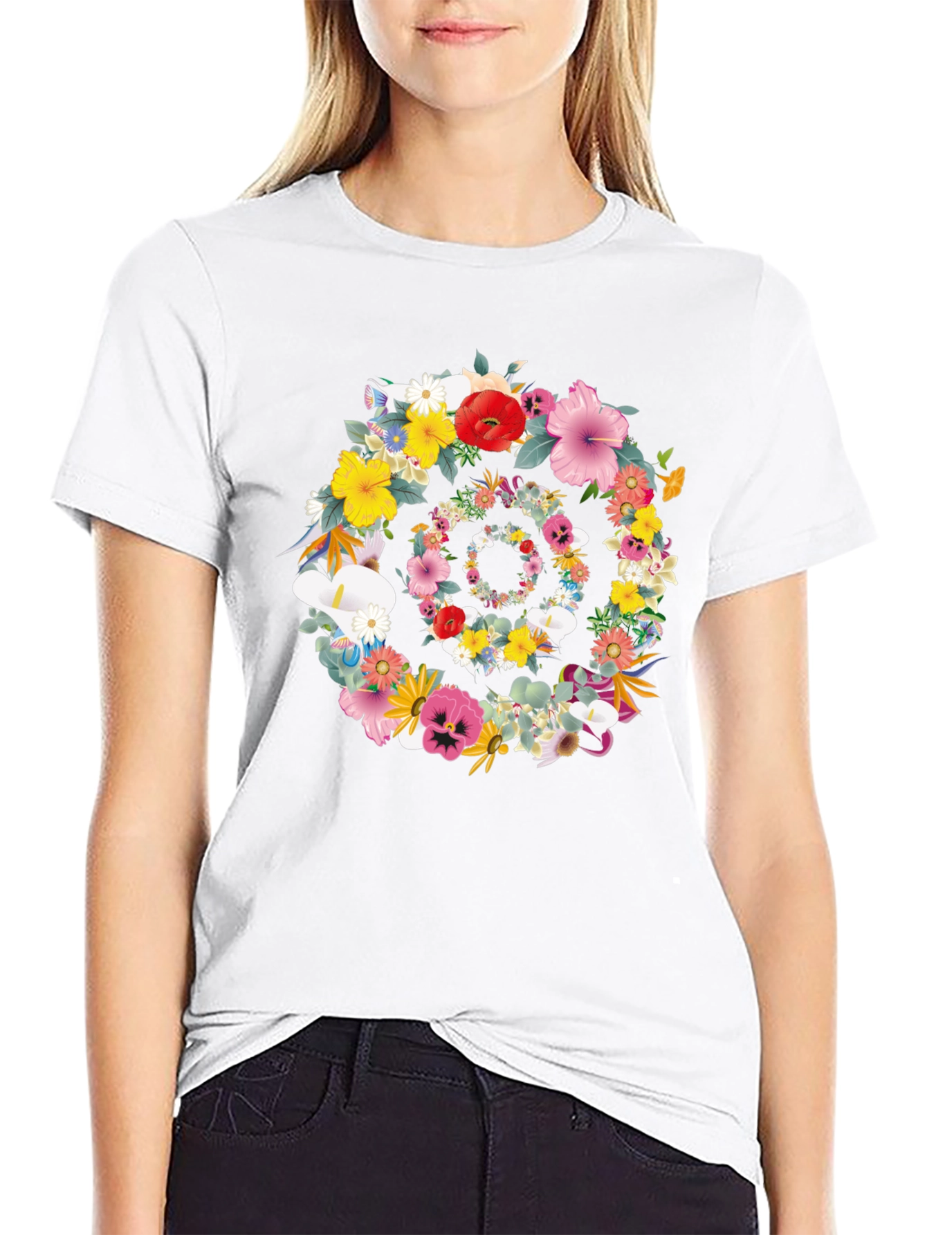 Floral Swirl Graphic Tee - Stylish Black T-Shirt