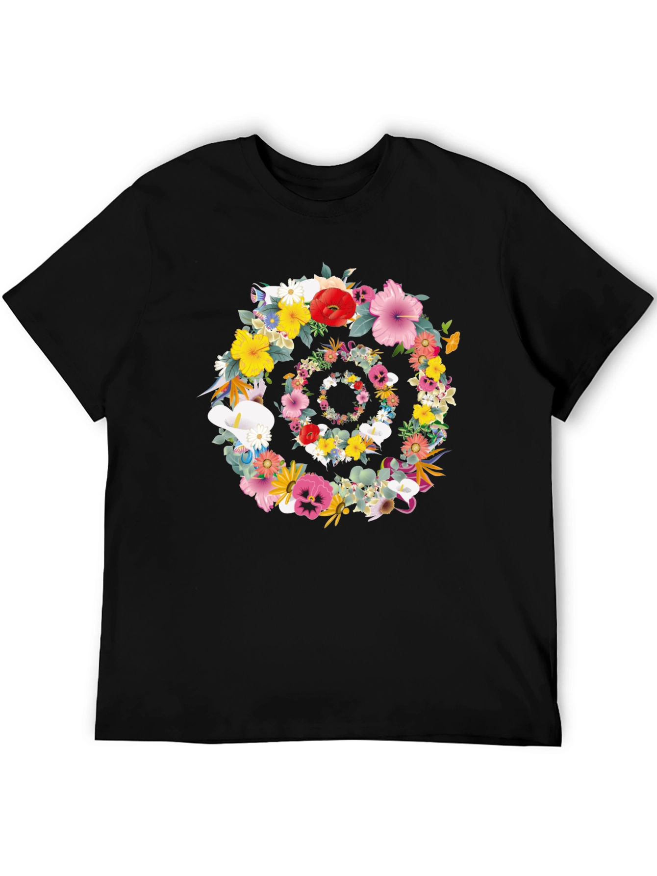 Floral Swirl Graphic Tee - Stylish Black T-Shirt