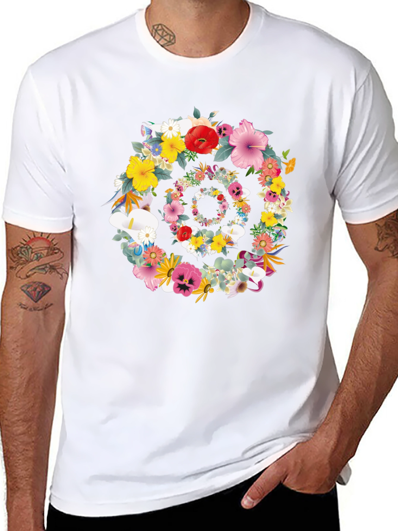 Floral Swirl Graphic Tee - Stylish Black T-Shirt