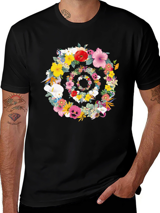 Floral Swirl Graphic Tee - Stylish Black T-Shirt