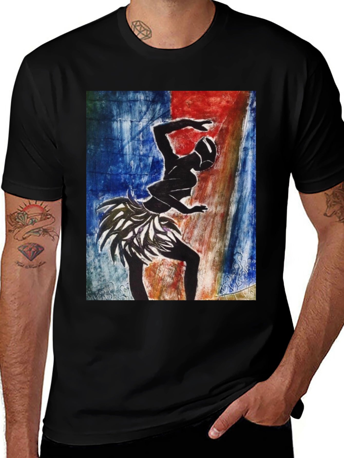 Tribal Dancer Graphic Tee - Black Cotton T-Shirt
