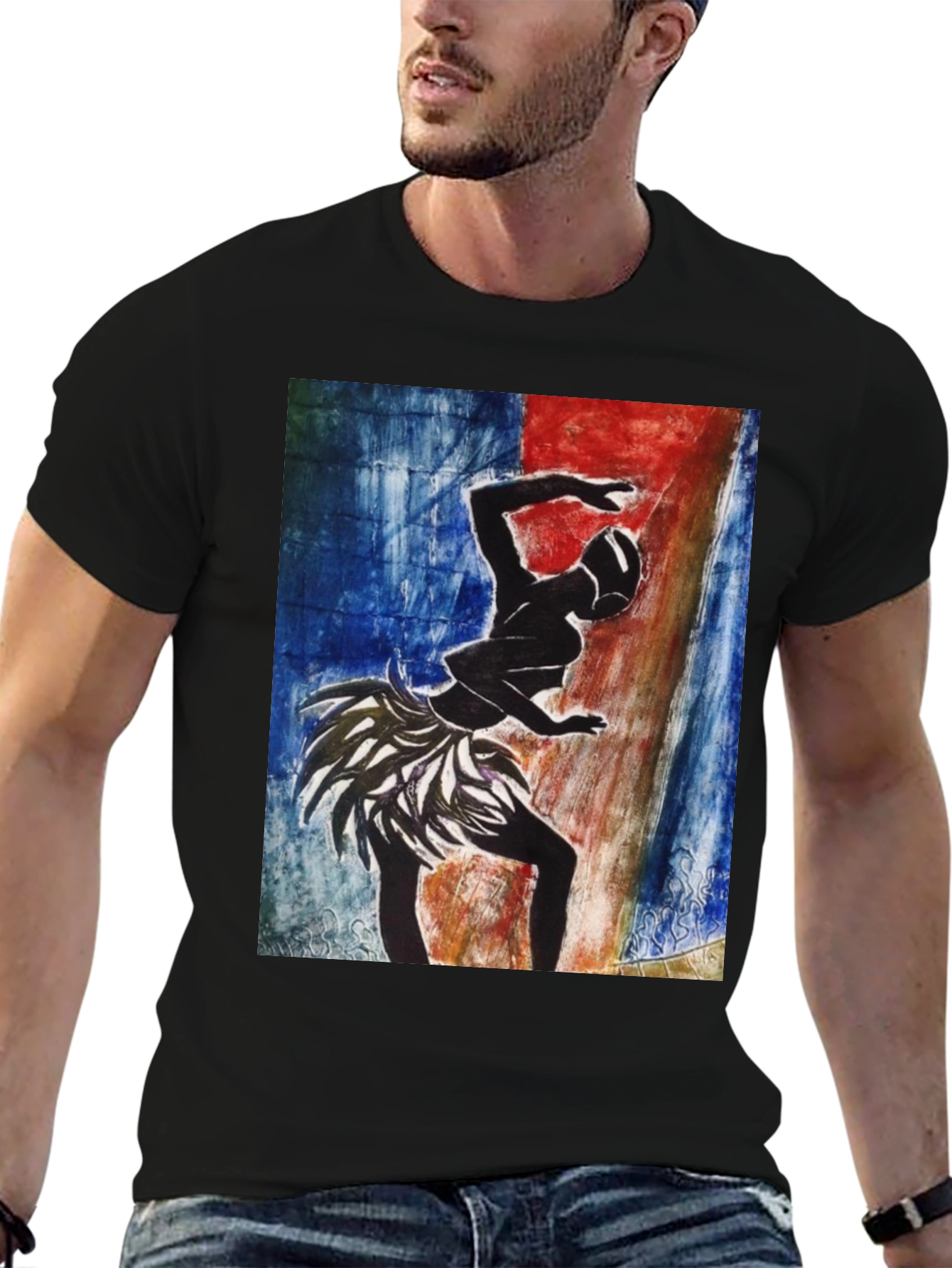 Tribal Dancer Graphic Tee - Black Cotton T-Shirt