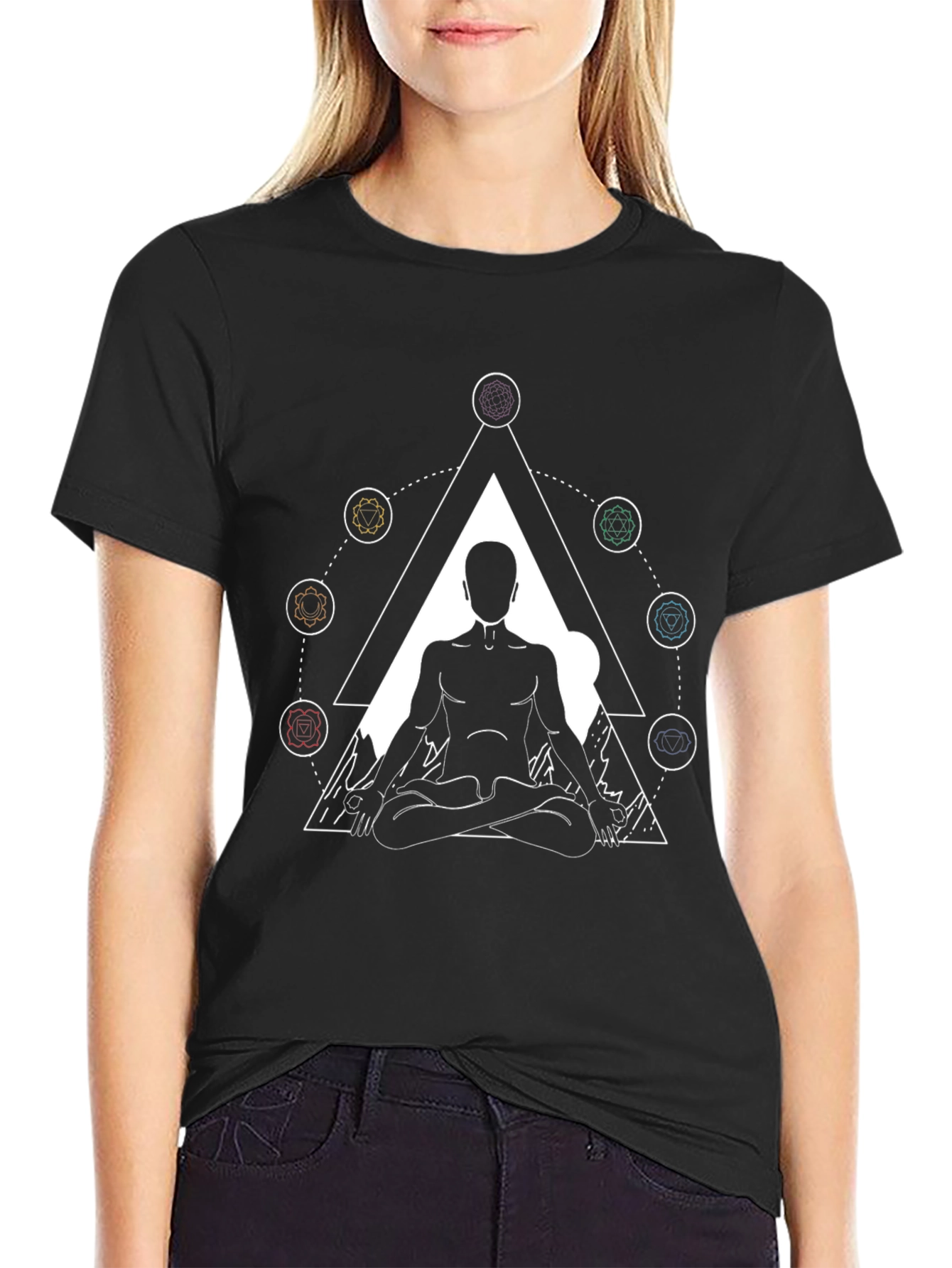Meditative Geometric Tee - Black Cotton