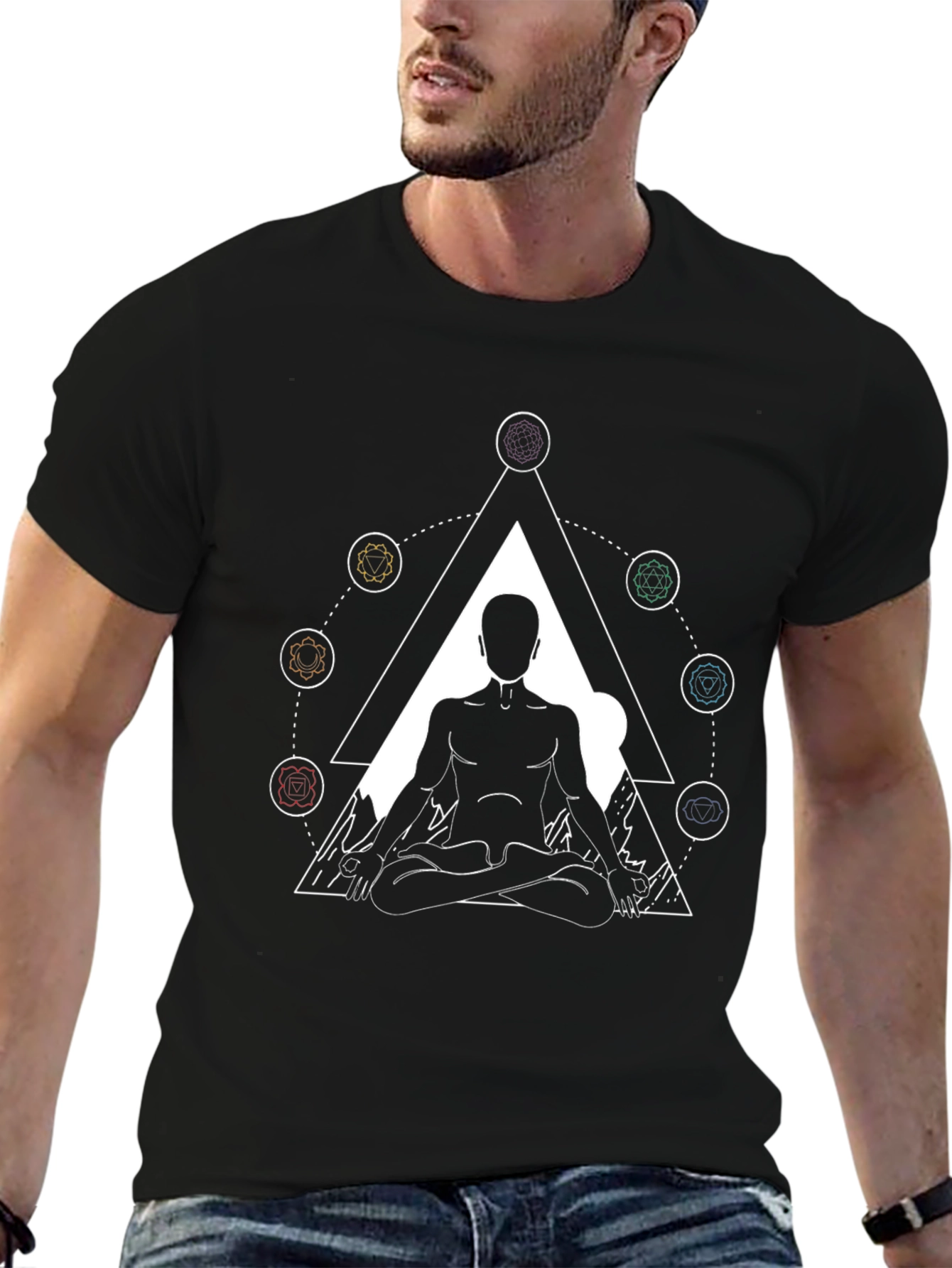 Meditative Geometric Tee - Black Cotton