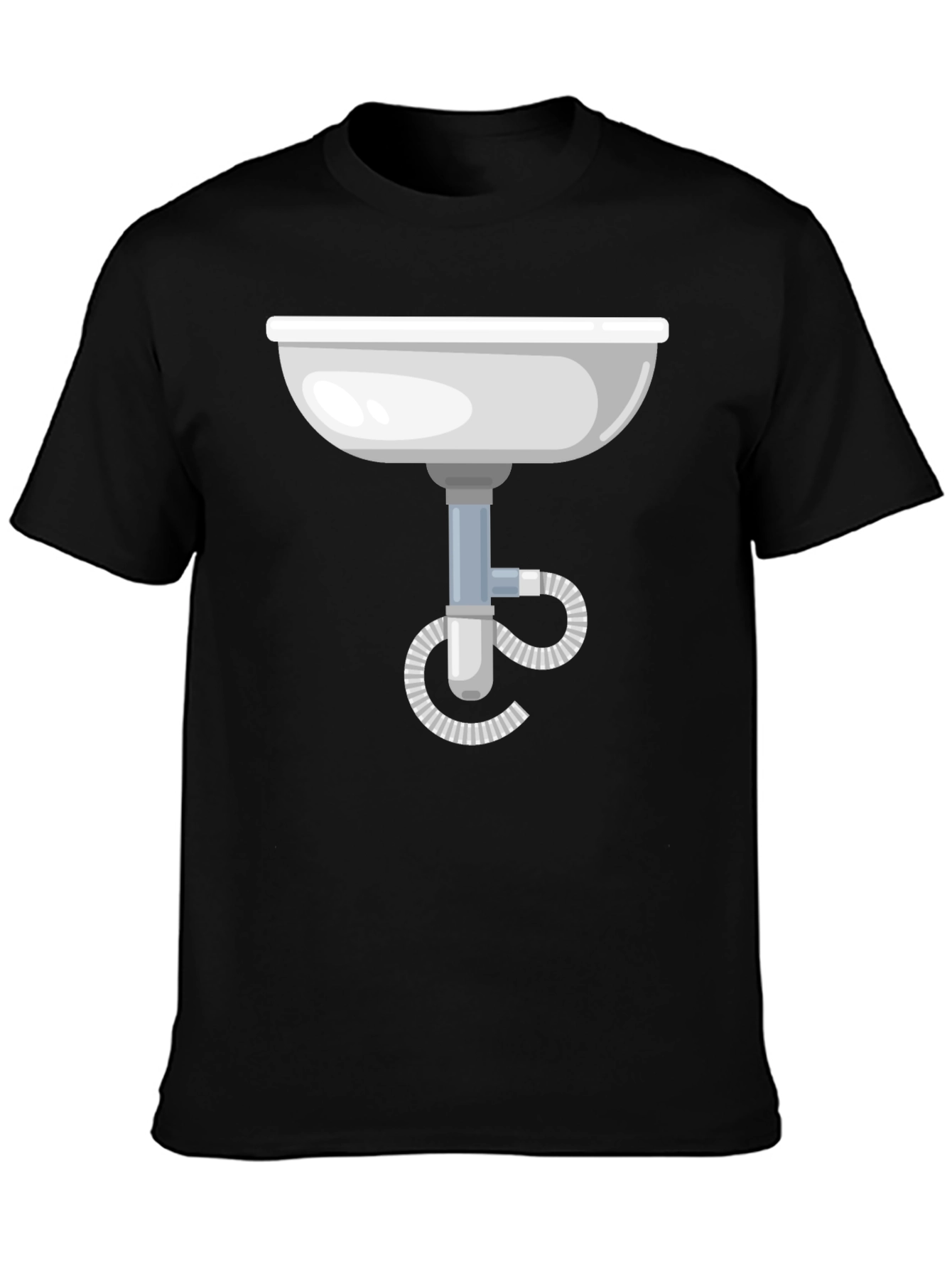 Funny Plumbing Sink Graphic Tee - Black Cotton T-Shirt