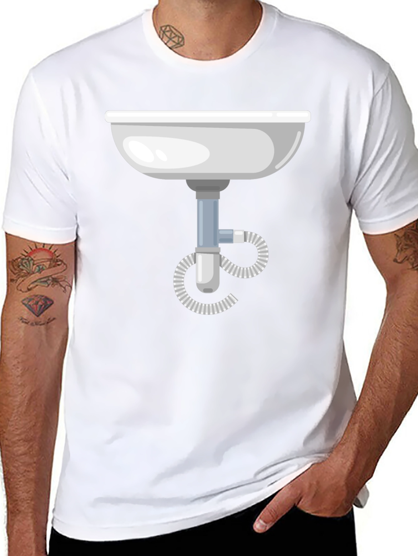 Funny Plumbing Sink Graphic Tee - Black Cotton T-Shirt