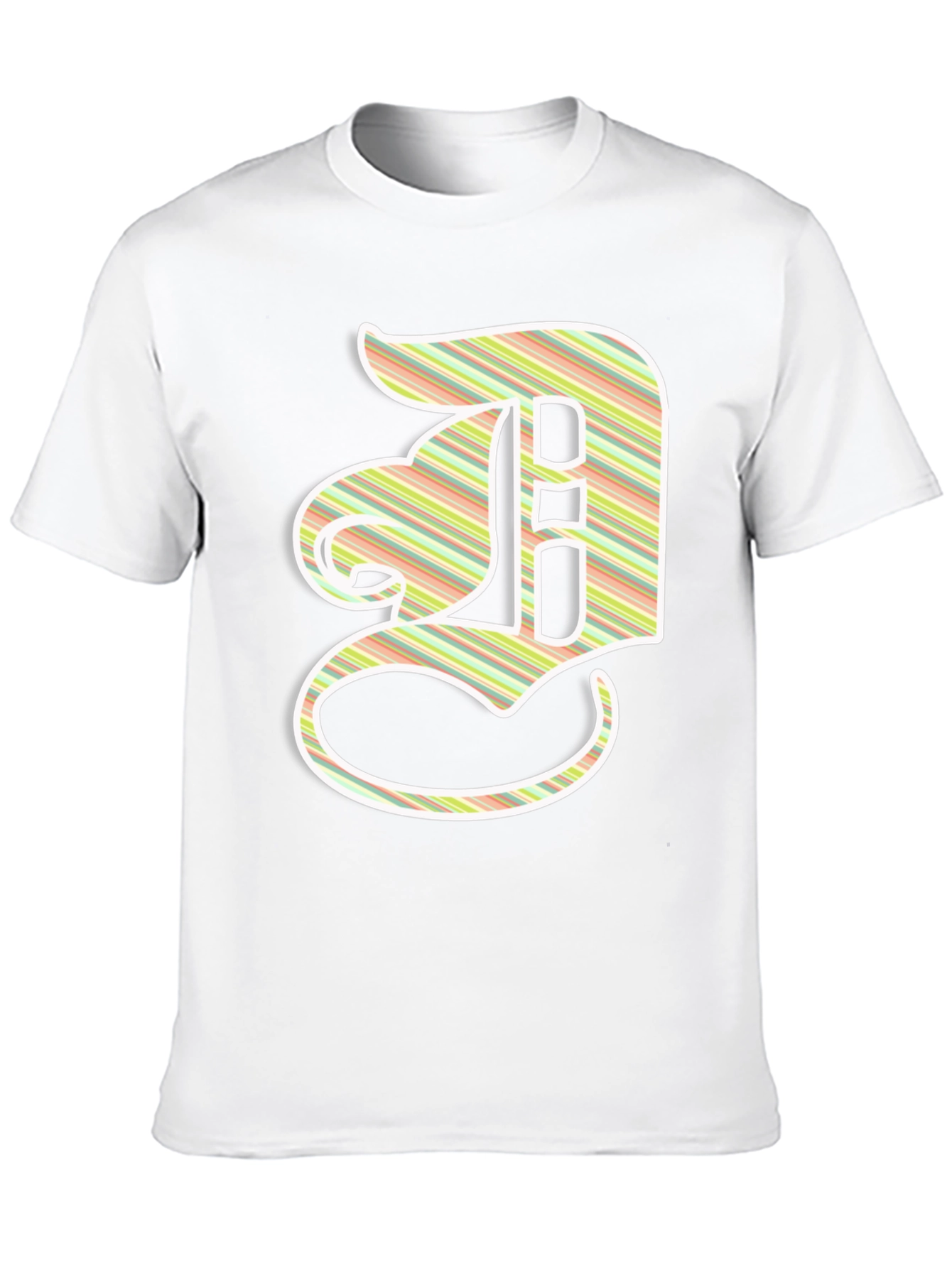 Striped Letter D Graphic Tee - Casual Black T-Shirt