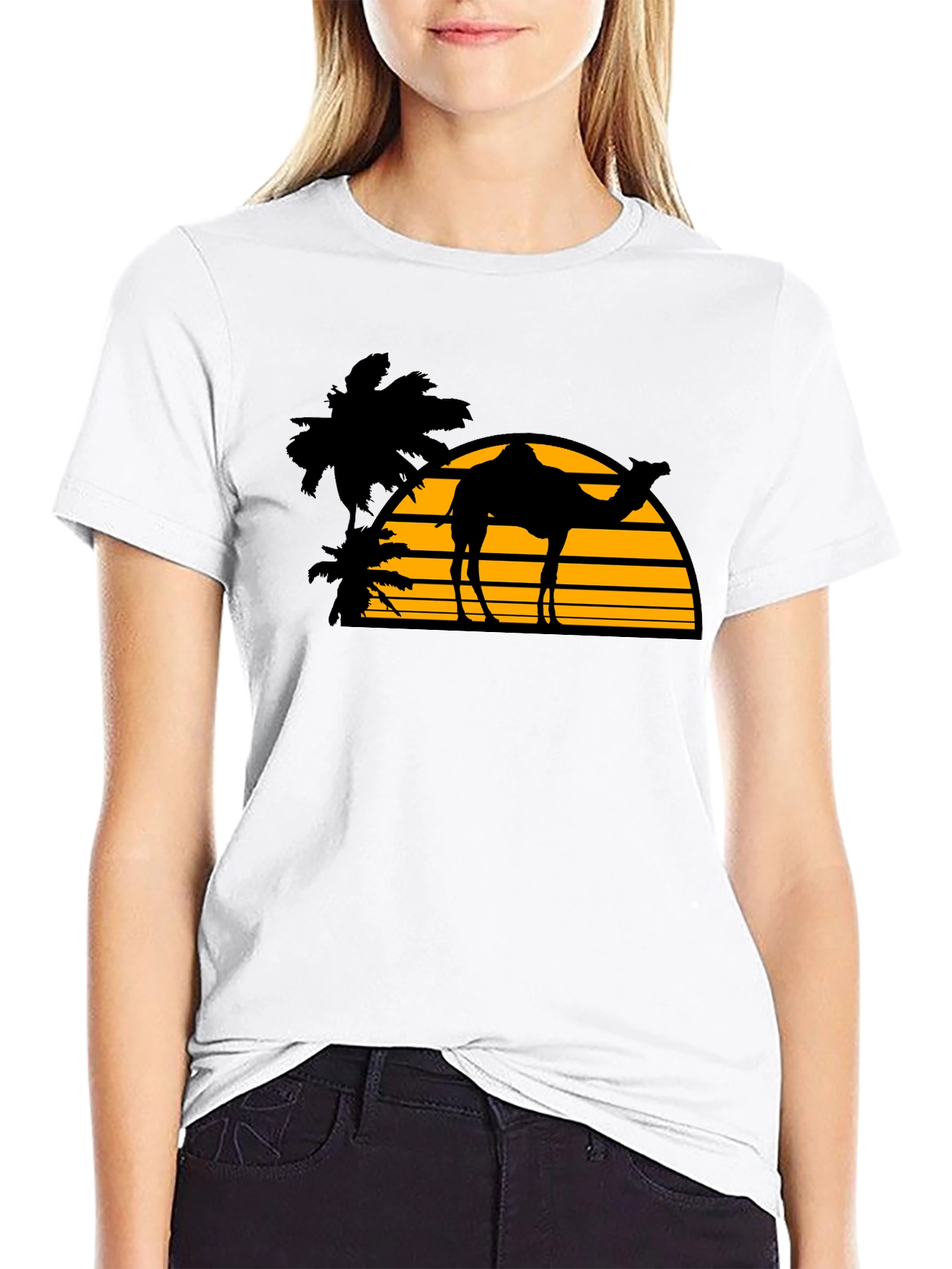 Desert Camel Sunset Graphic T-Shirt