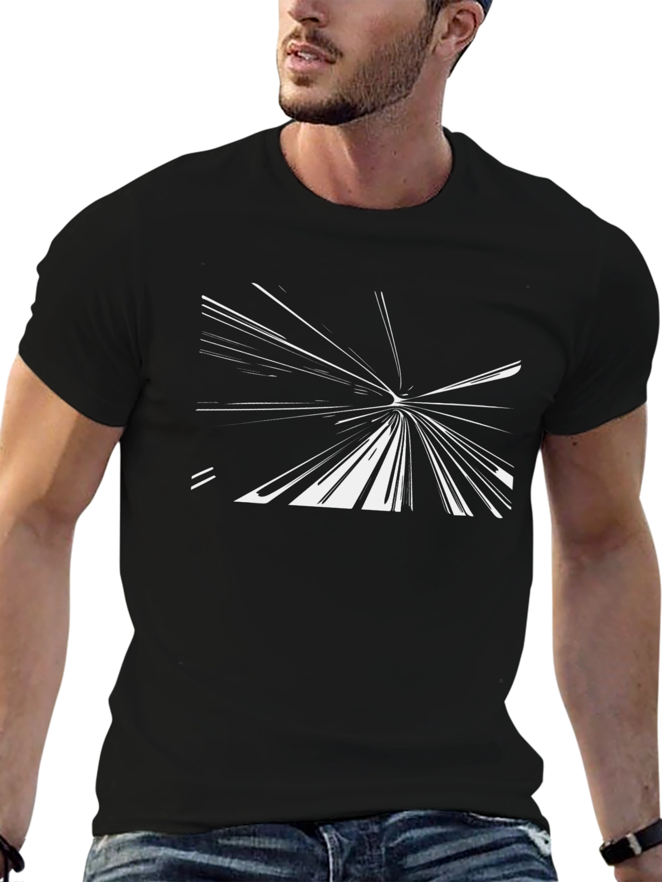 Abstract White Lines on Black T-Shirt