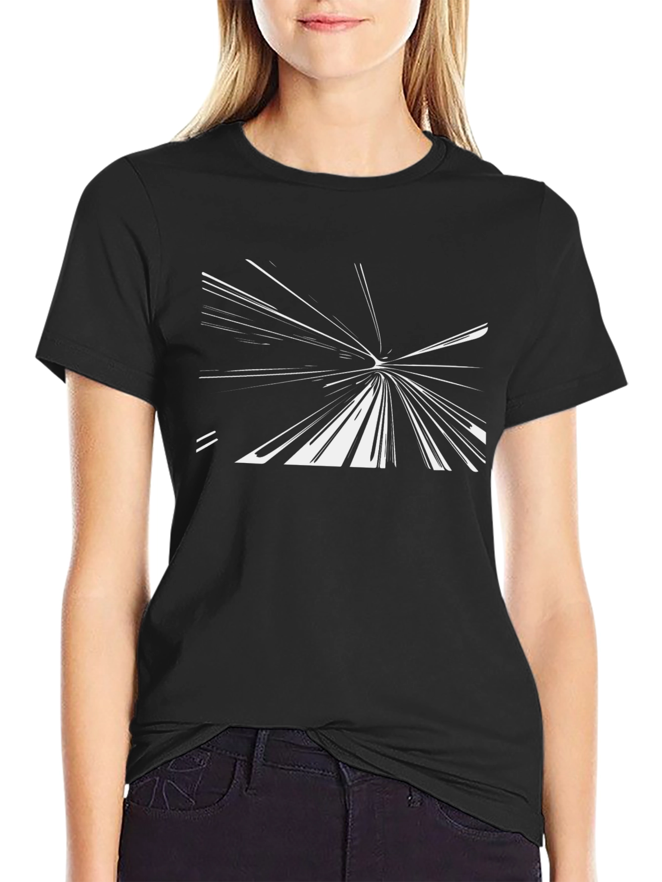 Abstract White Lines on Black T-Shirt