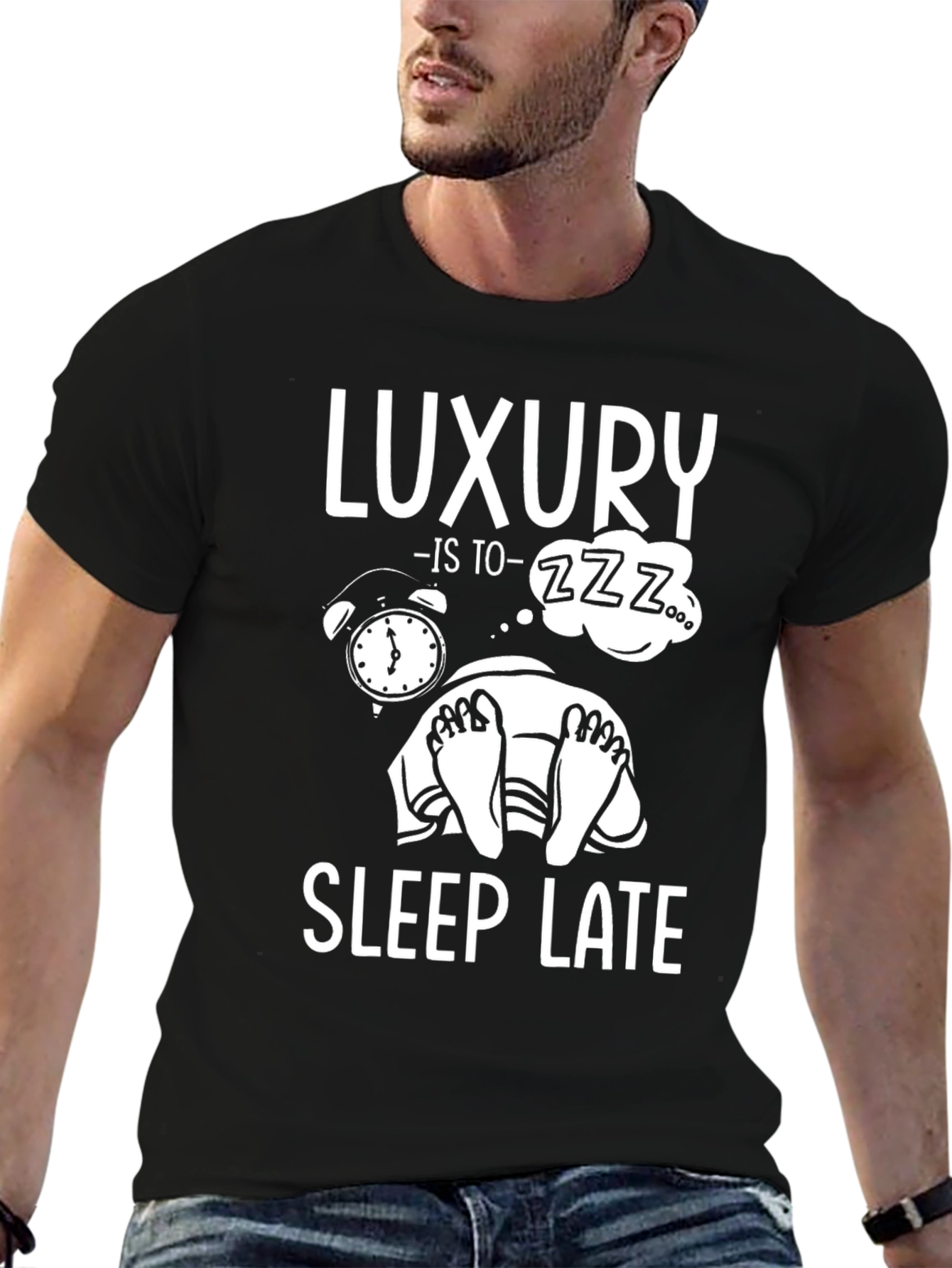 Luxury Sleep Late Black Graphic T-Shirt