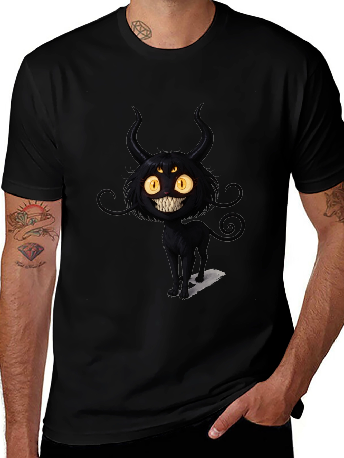 Black Cat Devil Graphic T-Shirt