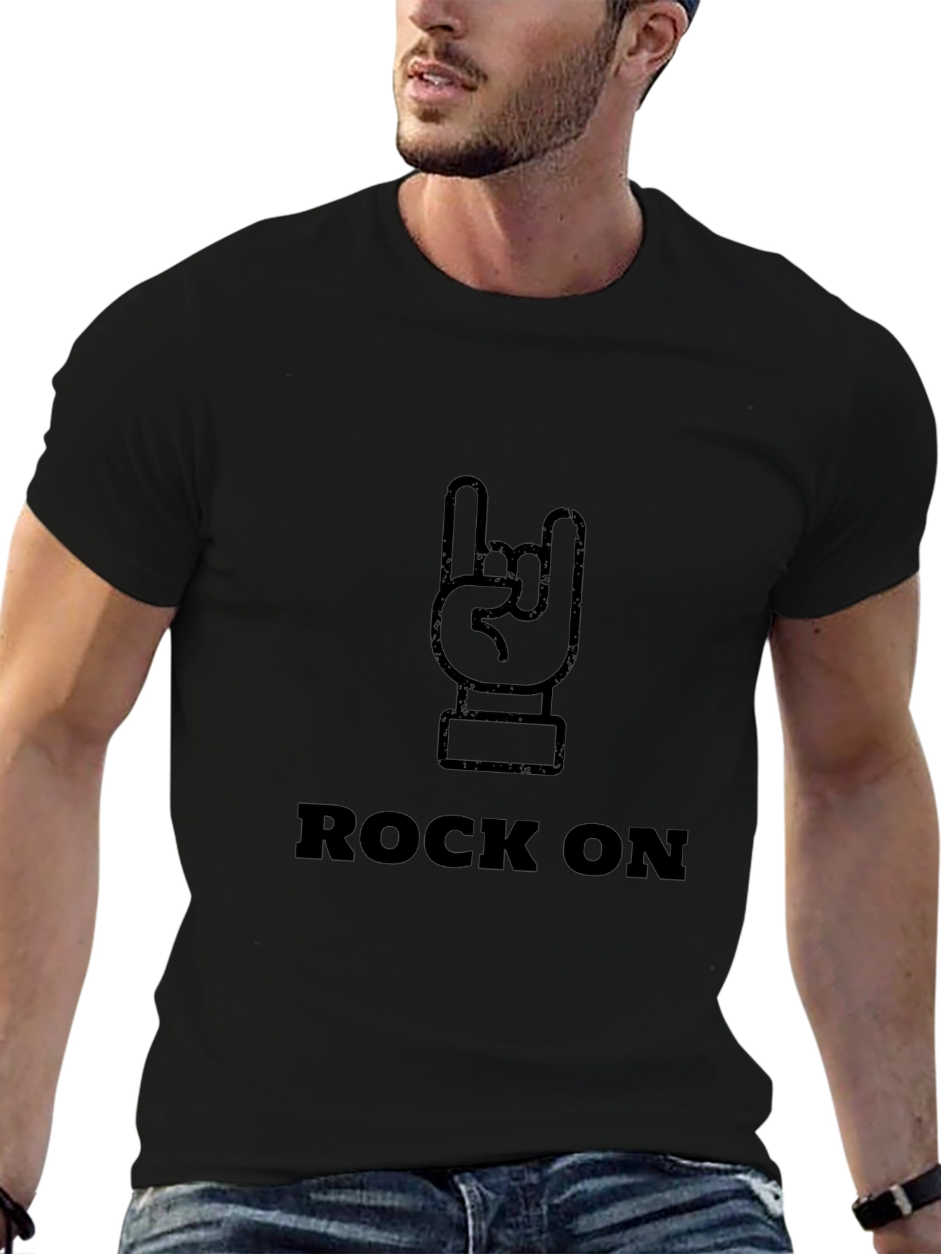 Rock On Graphic Tee - Black Cotton T-Shirt