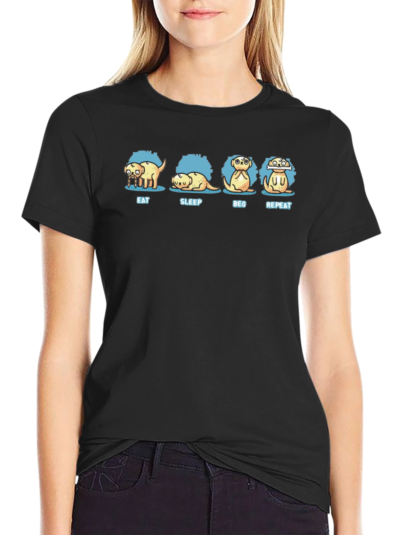 Eat Sleep Beg Repeat Black T-Shirt