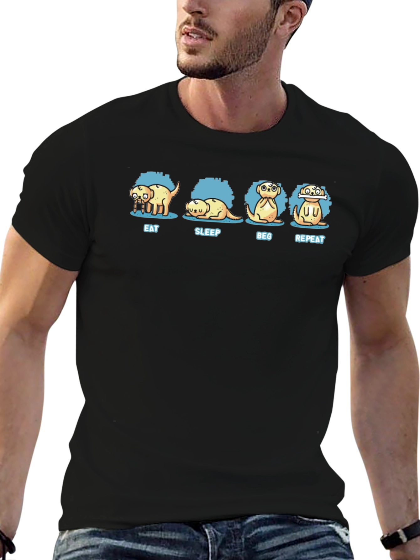 Eat Sleep Beg Repeat Black T-Shirt
