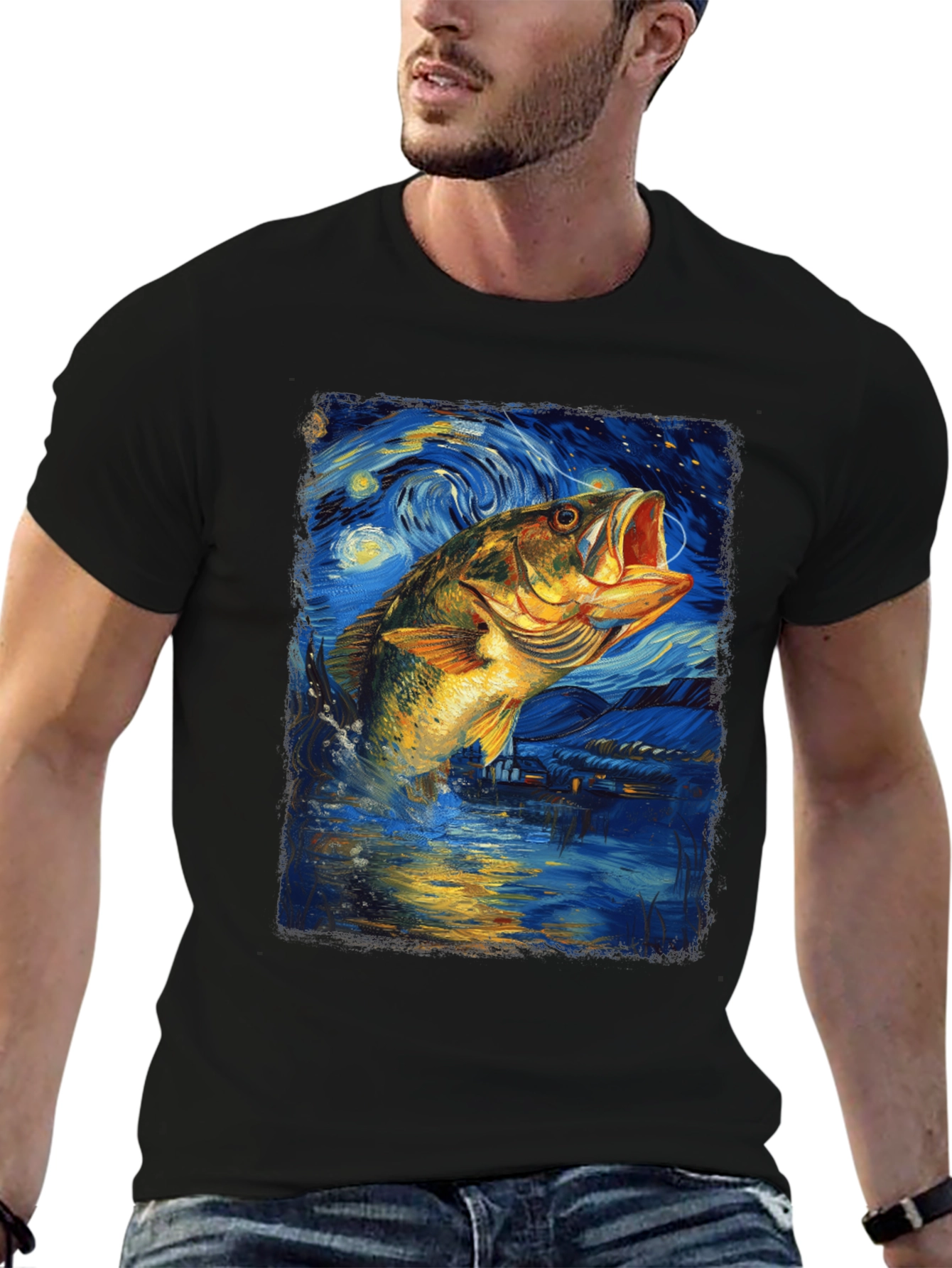 Starry Night Bass Fishing T-Shirt