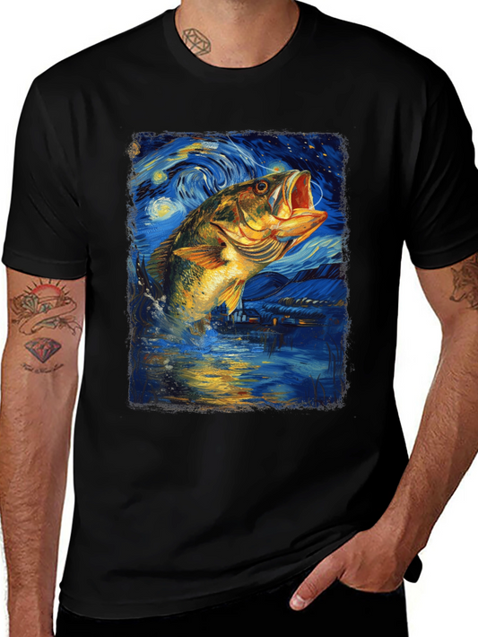 Starry Night Bass Fishing T-Shirt