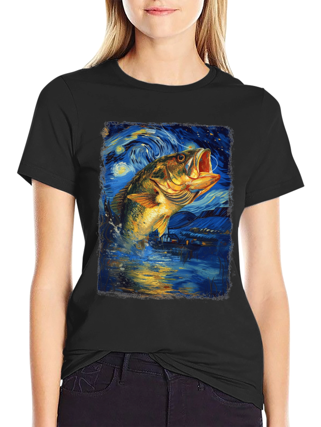 Starry Night Bass Fishing T-Shirt