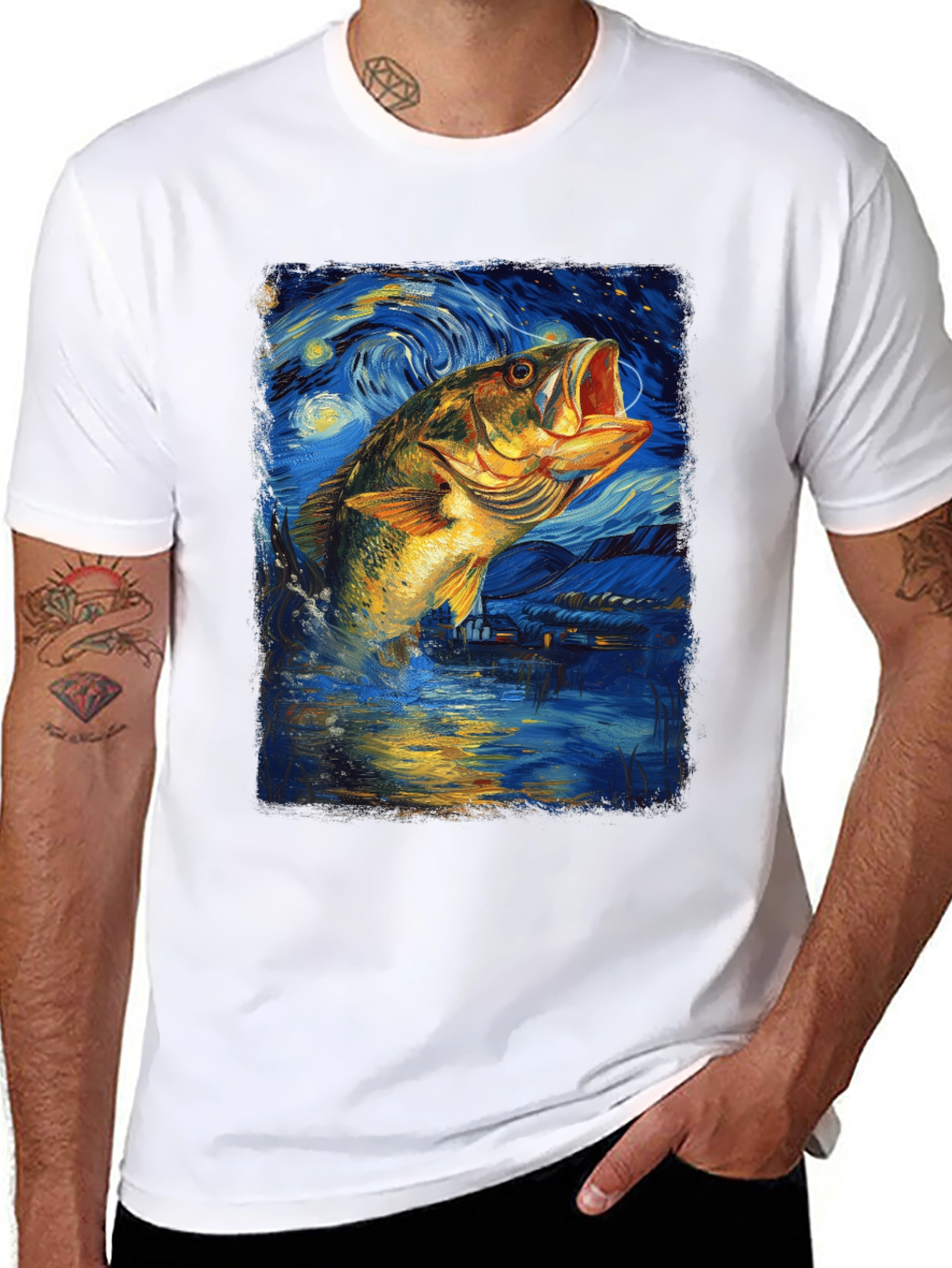 Starry Night Bass Fishing T-Shirt