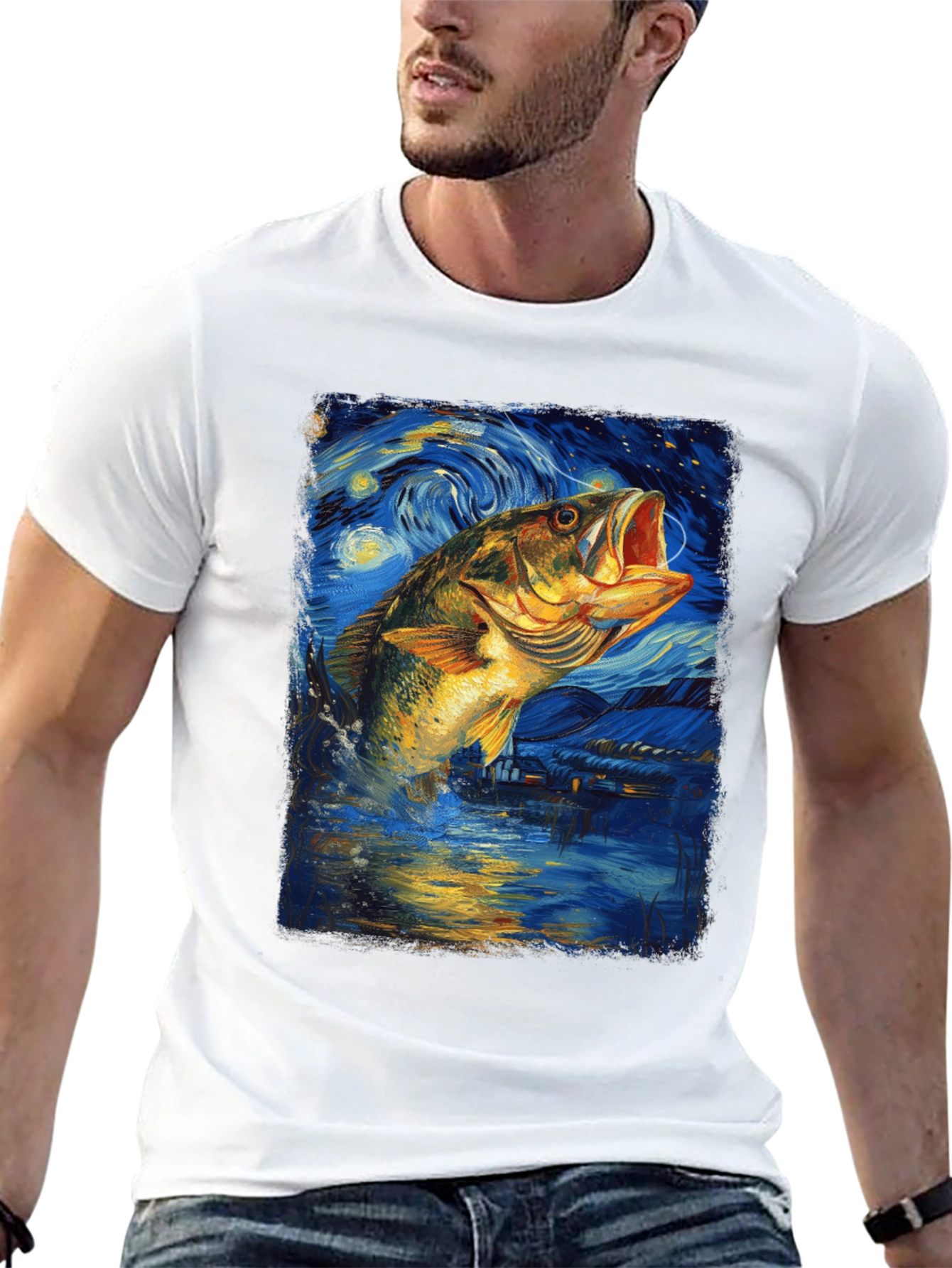 Starry Night Bass Fishing T-Shirt