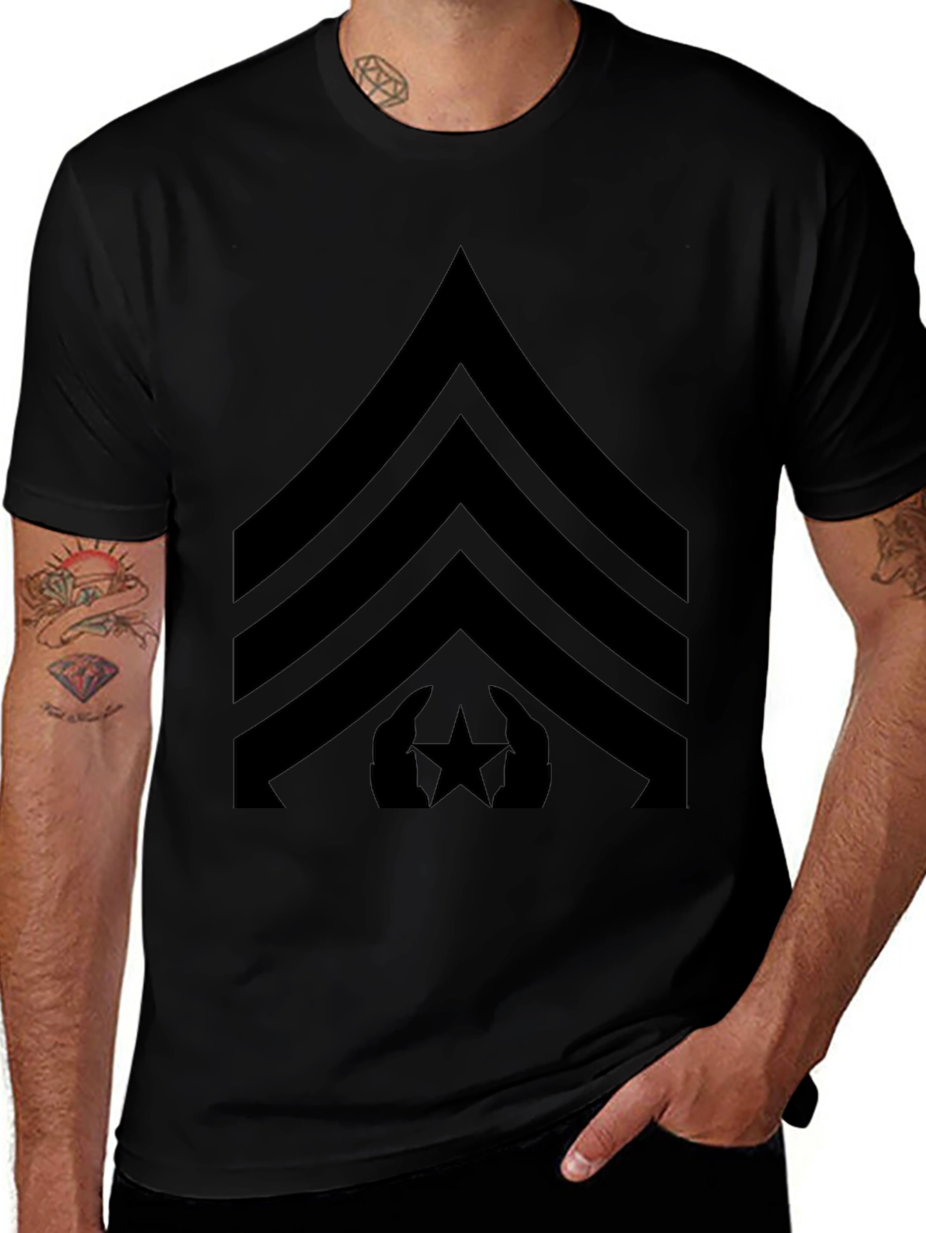 Black T-Shirt with Military Rank Design