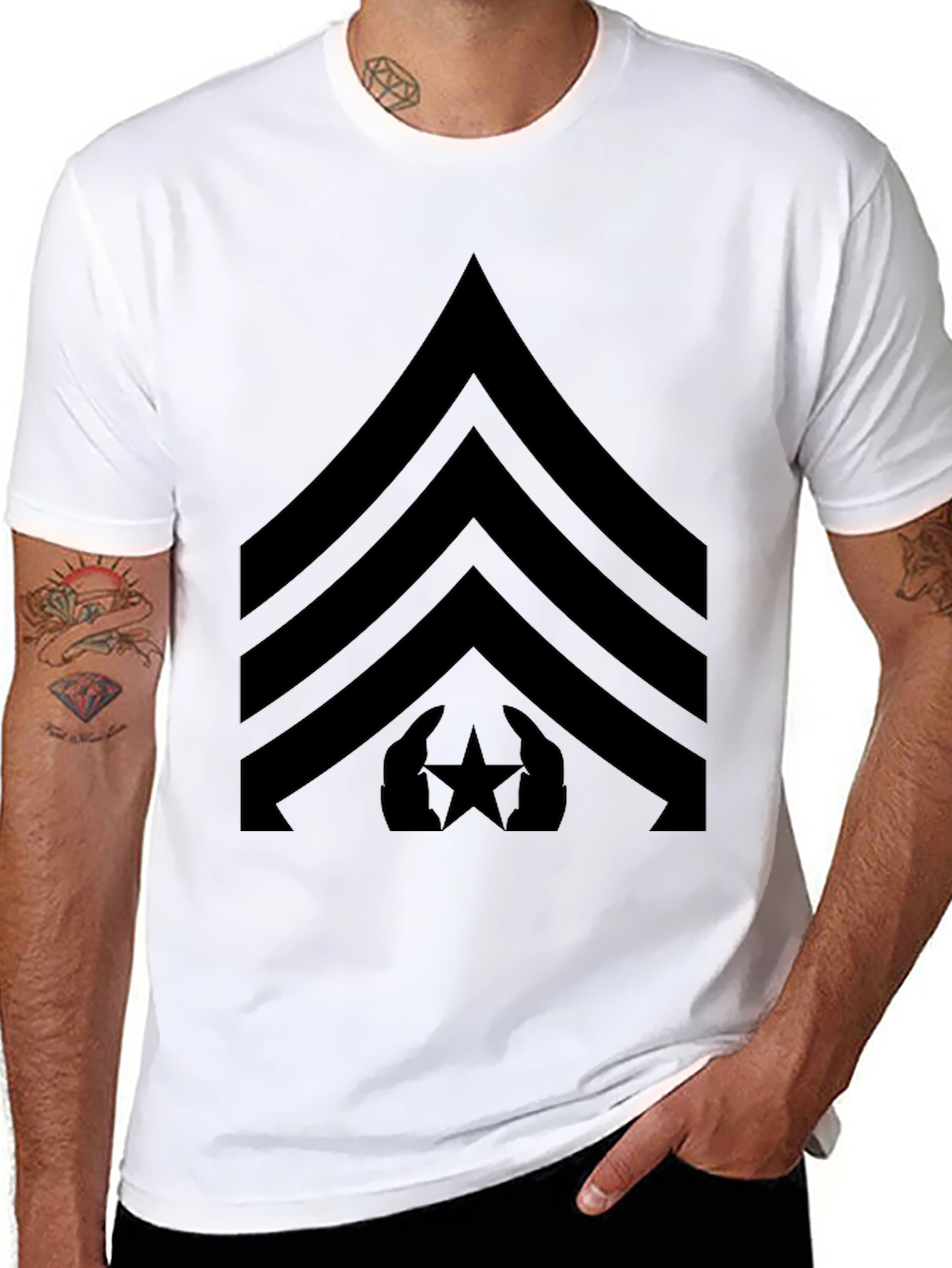 Black T-Shirt with Military Rank Design