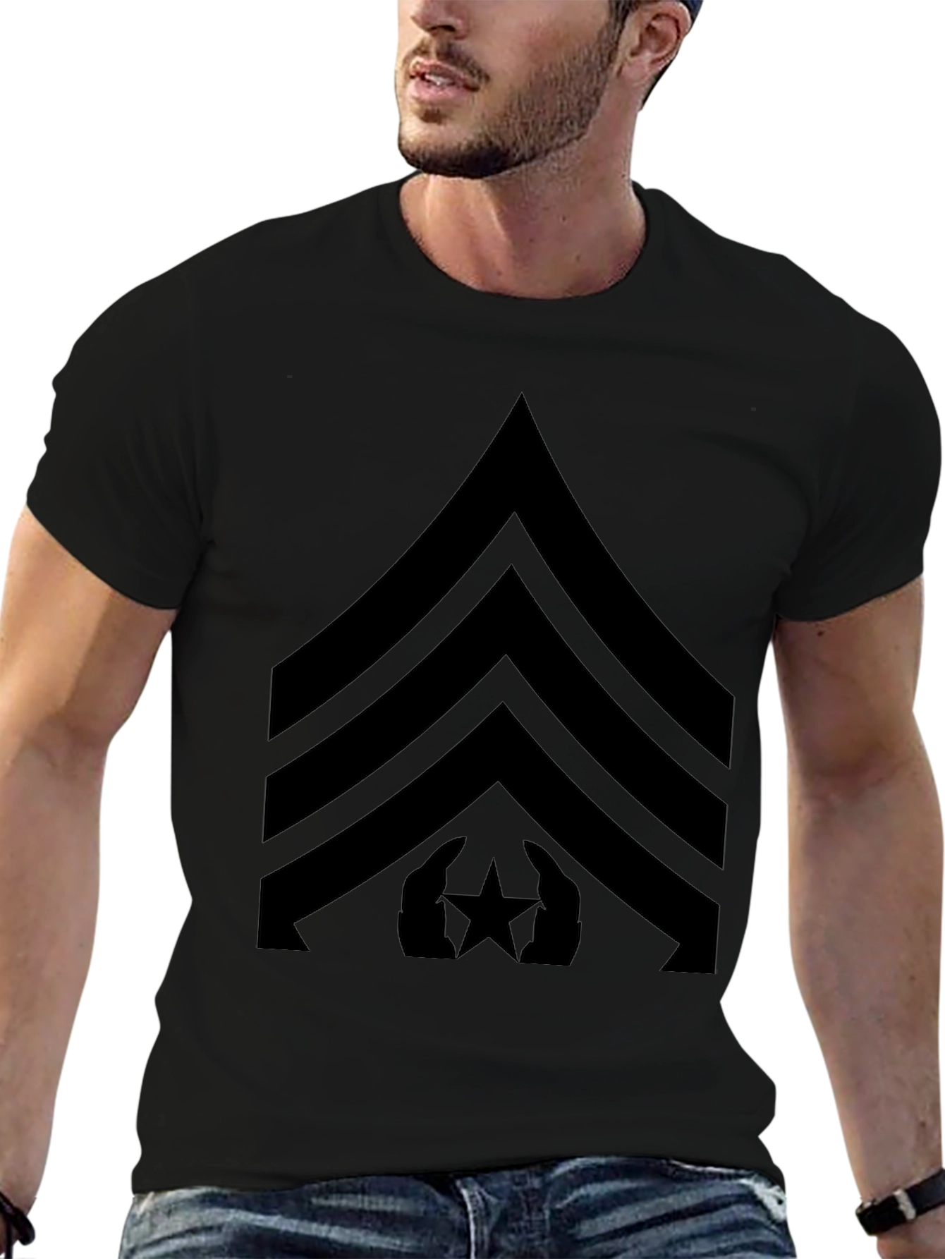 Black T-Shirt with Military Rank Design