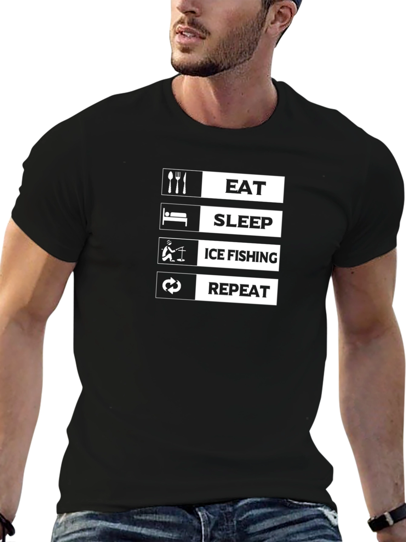 Eat Sleep Ice Fishing Repeat Black T-Shirt