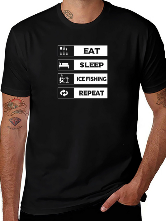 Eat Sleep Ice Fishing Repeat Black T-Shirt